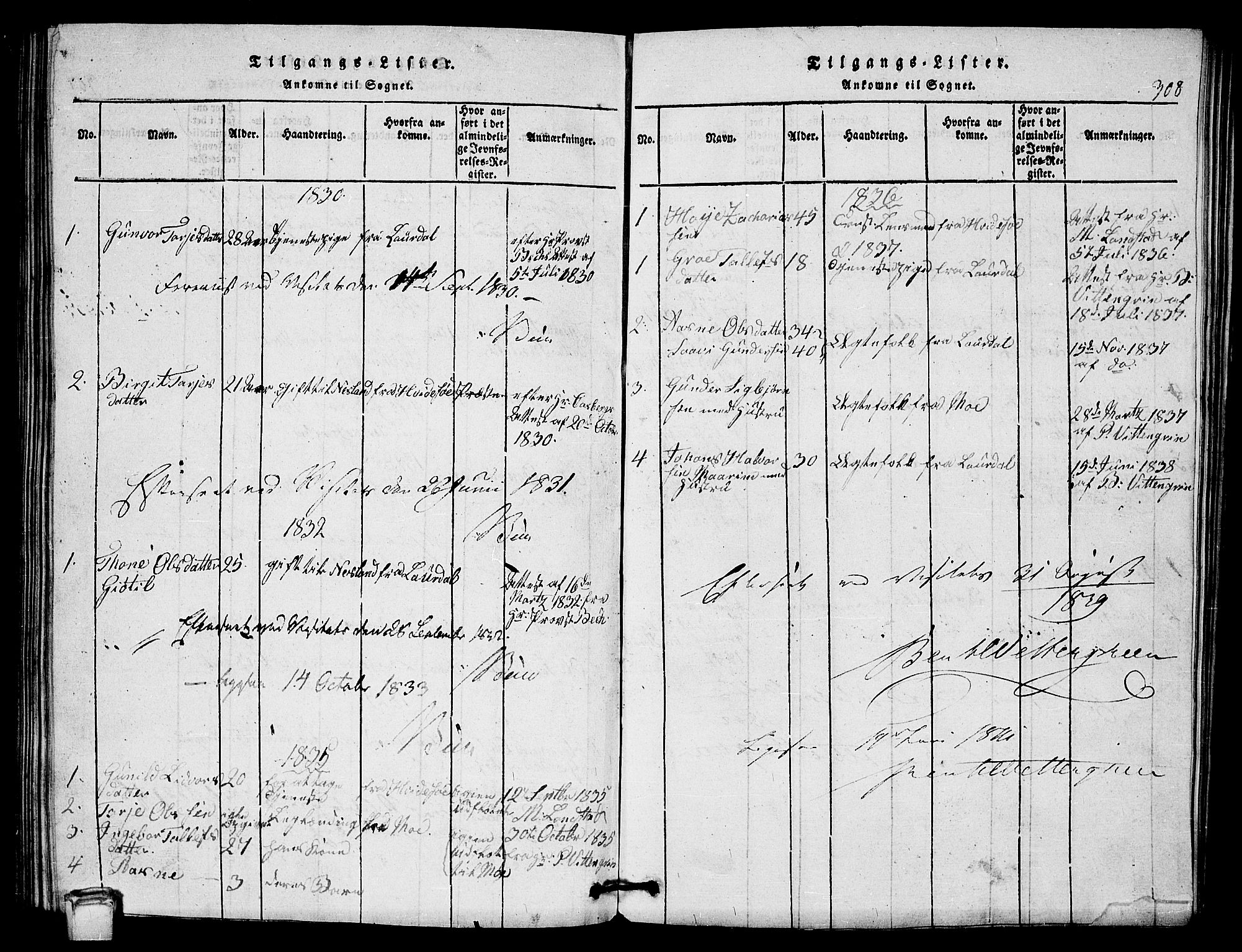 Vinje kirkebøker, SAKO/A-312/G/Gb/L0001: Parish register (copy) no. II 1, 1814-1843, p. 308