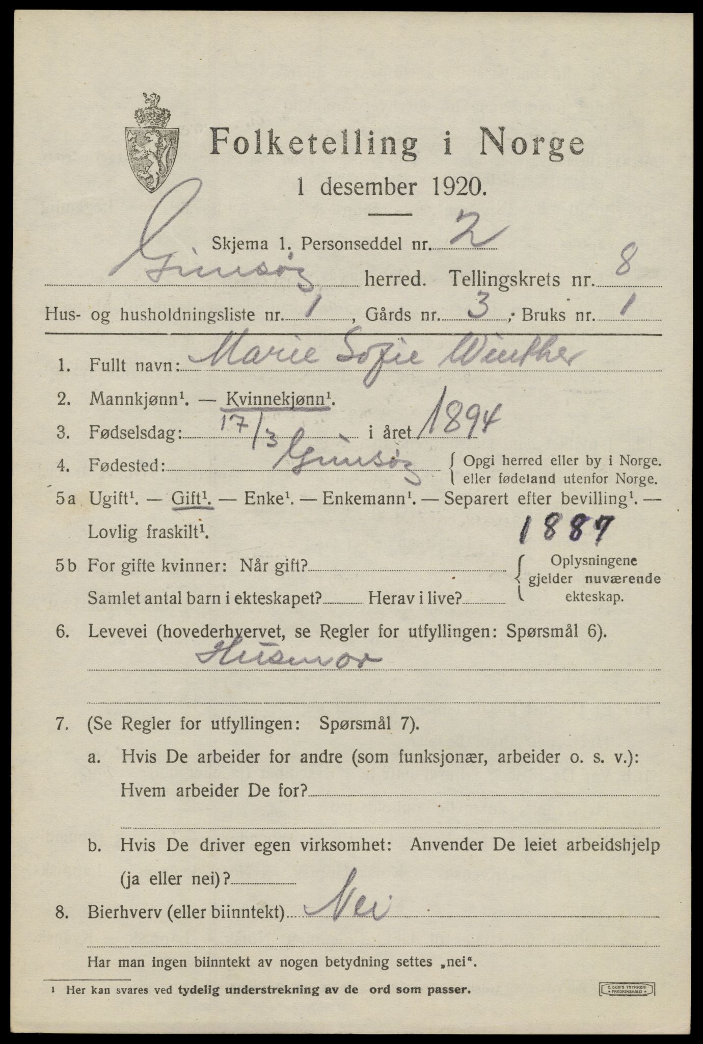 SAT, 1920 census for Gimsøy, 1920, p. 3209