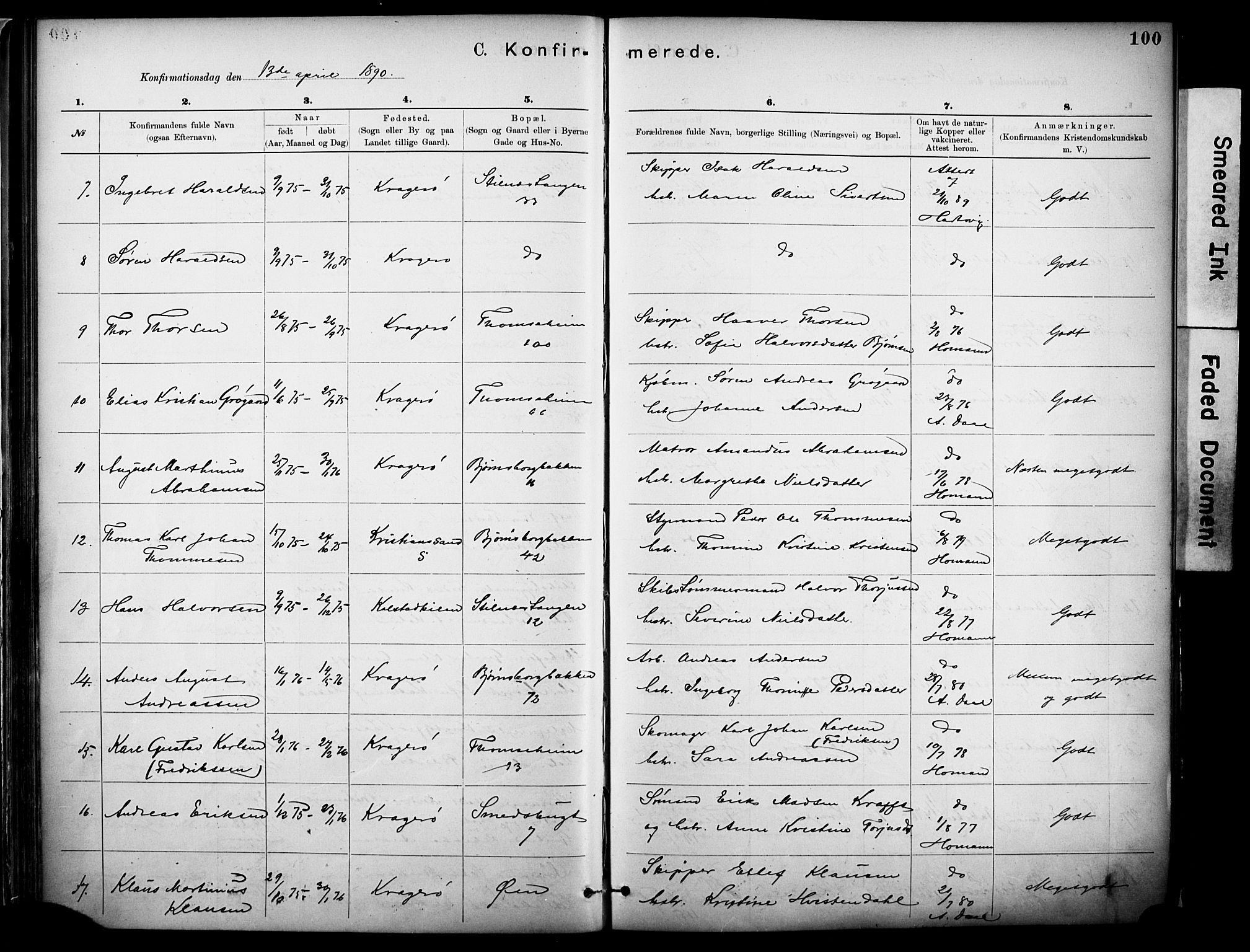 Kragerø kirkebøker, SAKO/A-278/F/Fa/L0012: Parish register (official) no. 12, 1880-1904, p. 100