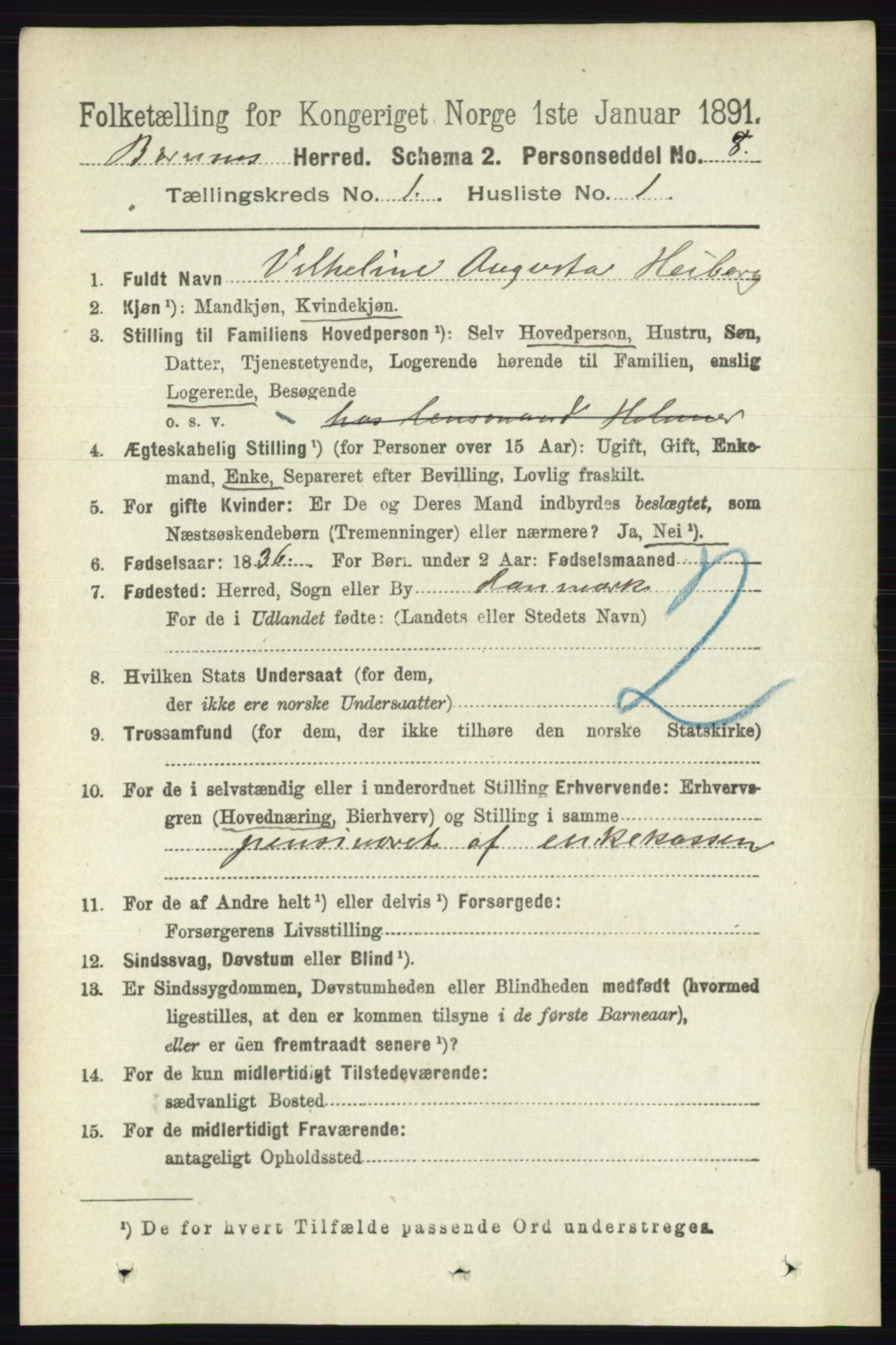 RA, 1891 census for 0219 Bærum, 1891, p. 155