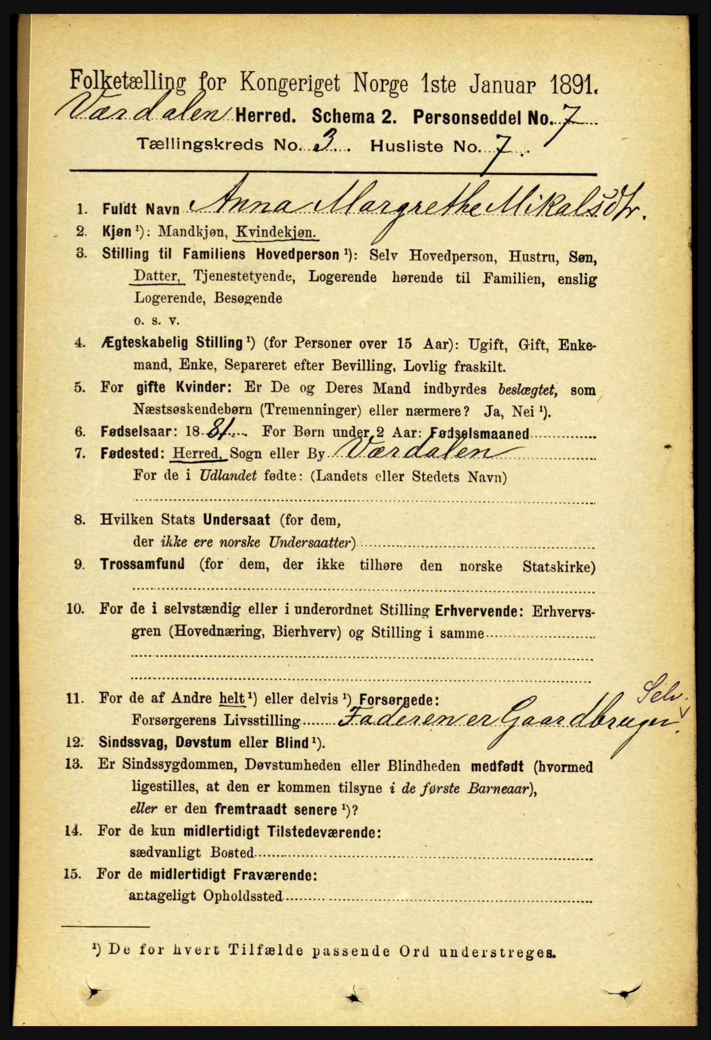 RA, 1891 census for 1721 Verdal, 1891, p. 1815