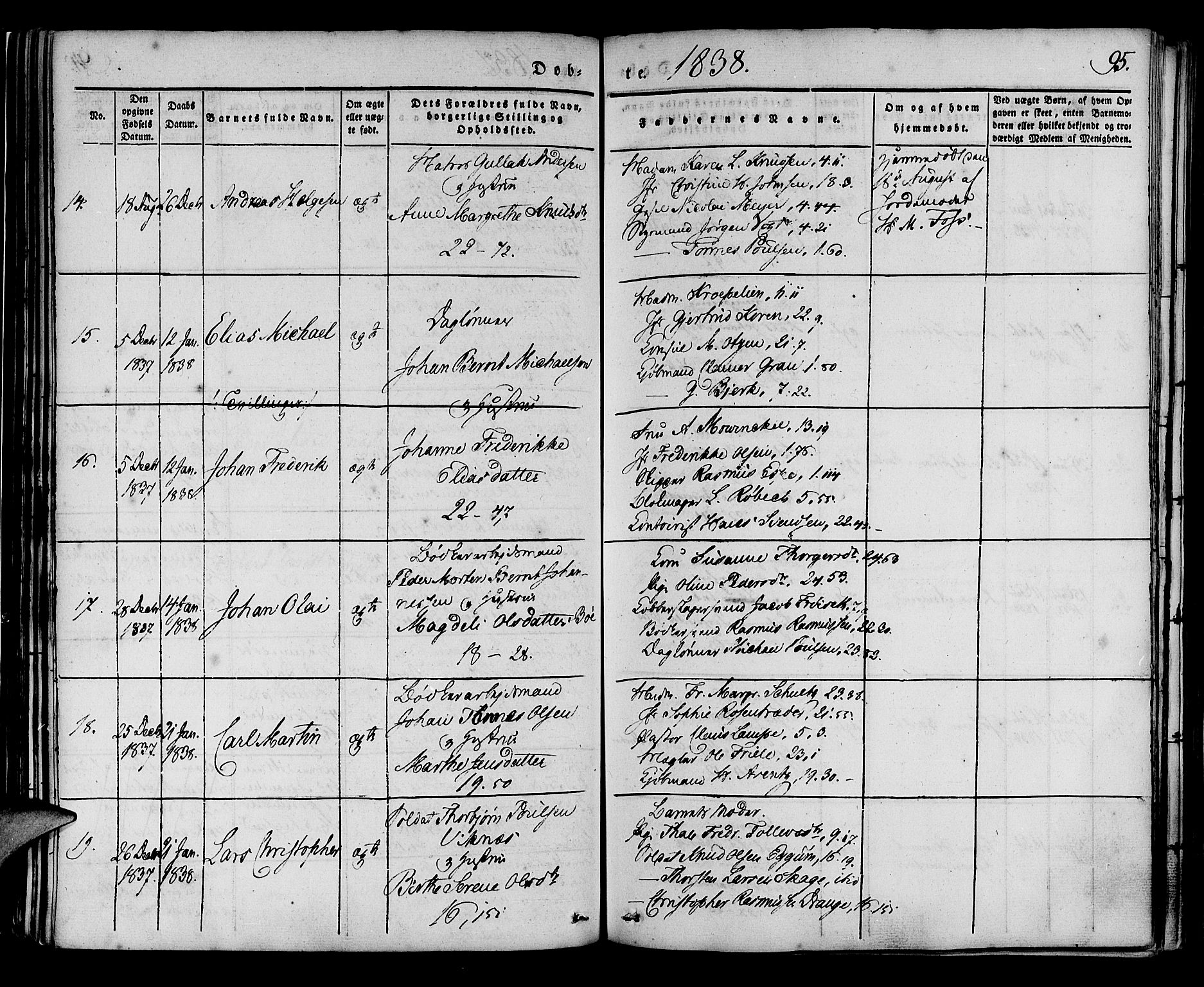 Korskirken sokneprestembete, SAB/A-76101/H/Haa/L0015: Parish register (official) no. B 1, 1833-1841, p. 95