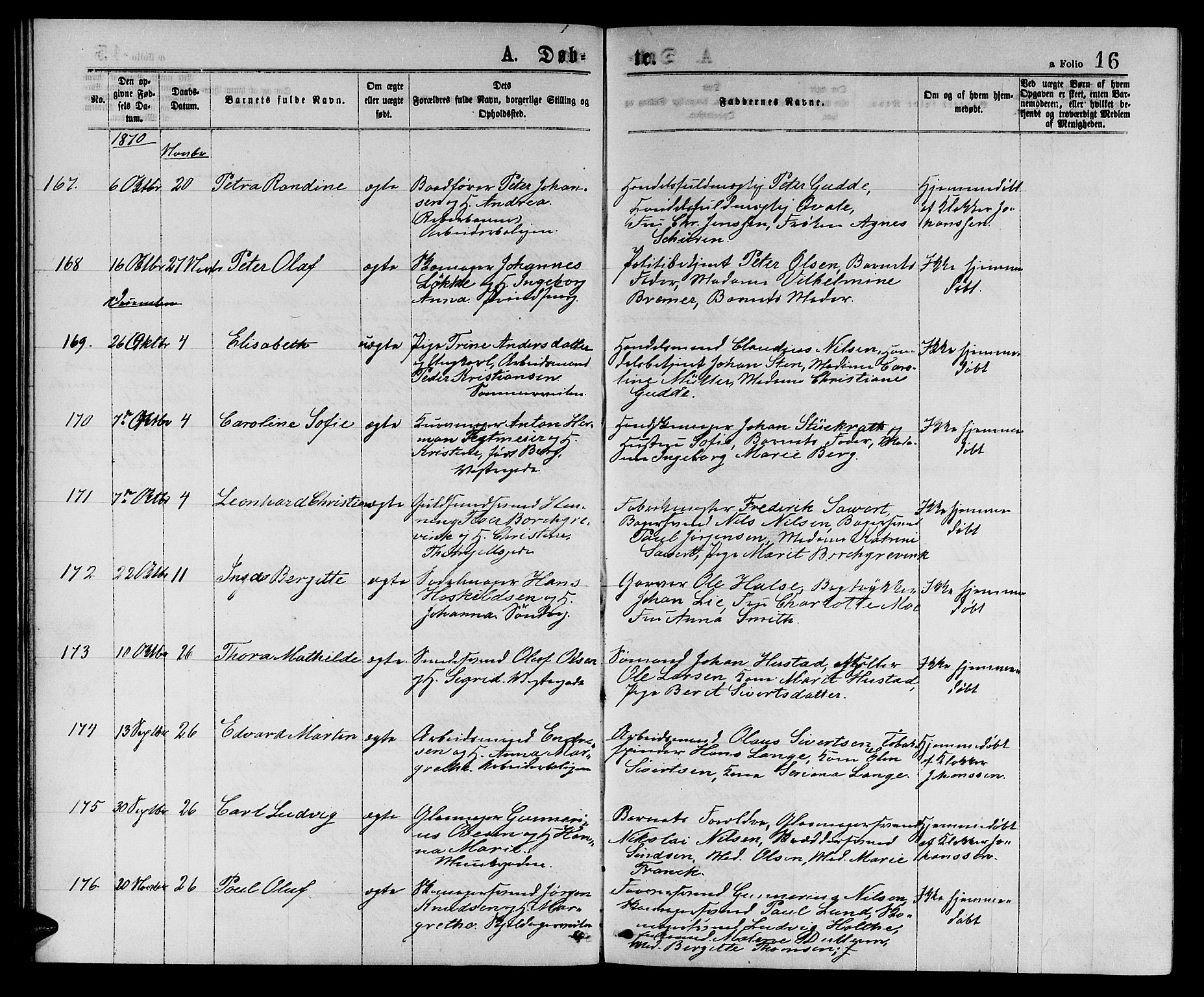 Ministerialprotokoller, klokkerbøker og fødselsregistre - Sør-Trøndelag, SAT/A-1456/601/L0088: Parish register (copy) no. 601C06, 1870-1878, p. 16