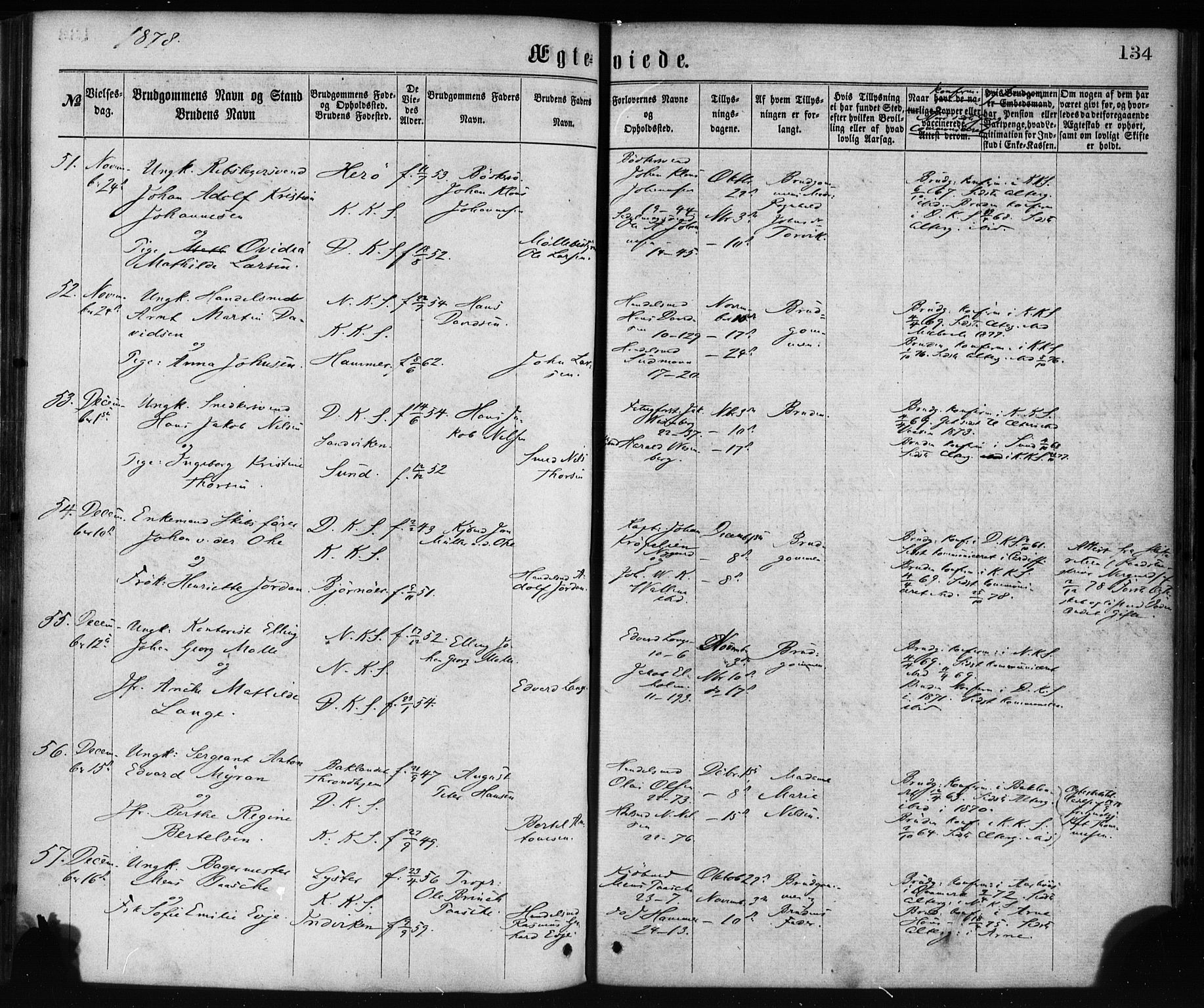 Korskirken sokneprestembete, AV/SAB-A-76101/H/Haa/L0036: Parish register (official) no. D 3, 1867-1882, p. 134