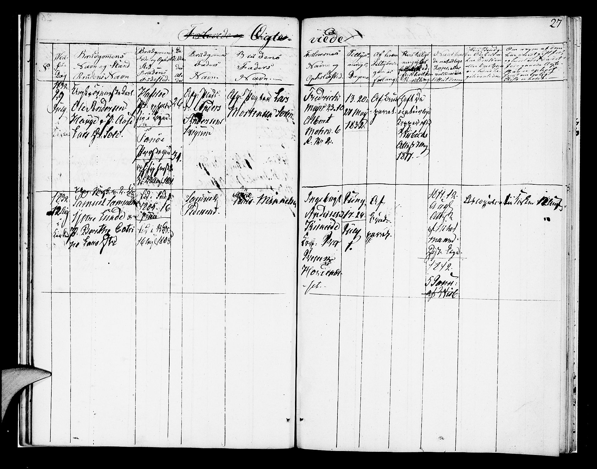 Korskirken sokneprestembete, AV/SAB-A-76101/H/Hab: Parish register (copy) no. A 2, 1820-1832, p. 27