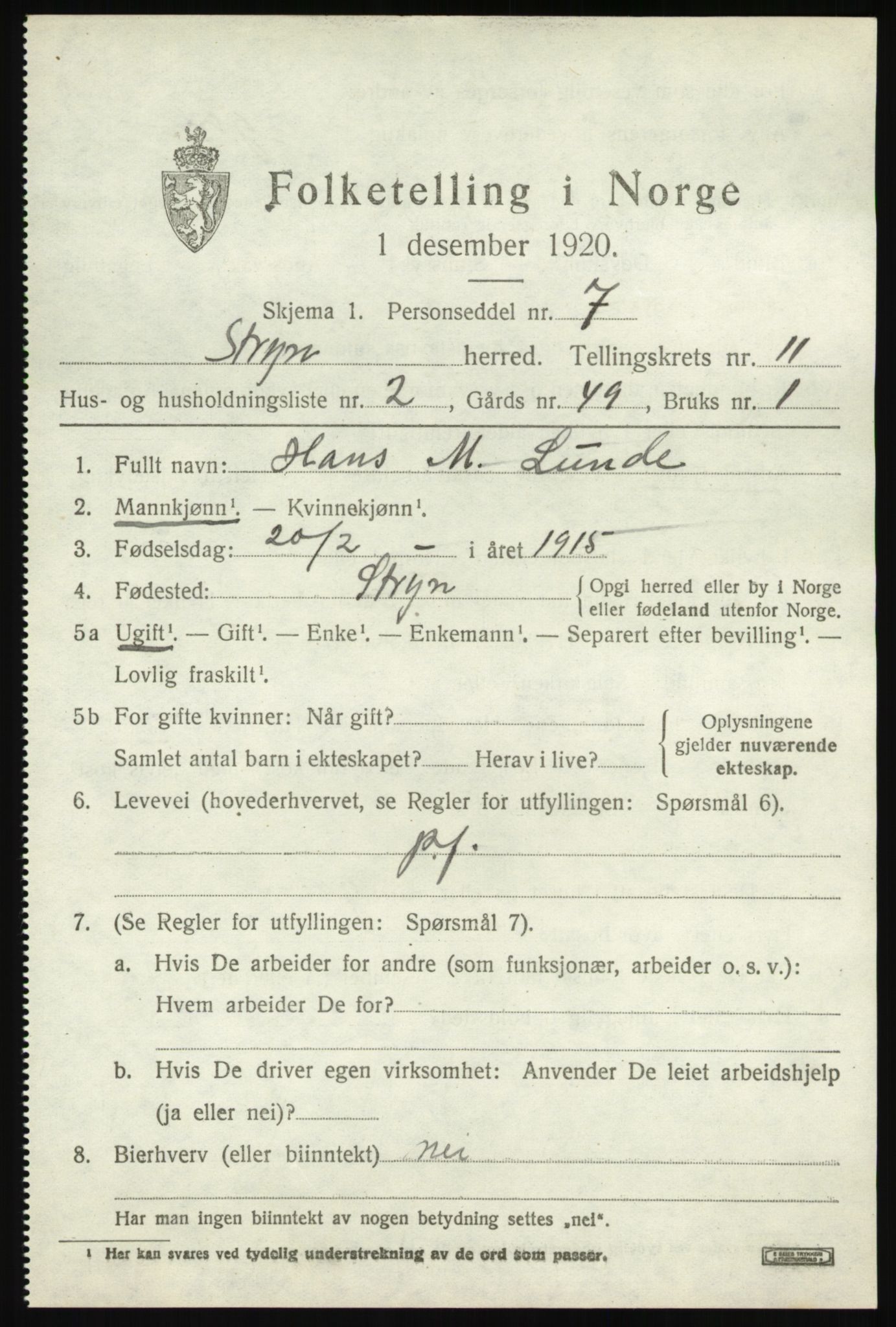 SAB, 1920 census for Stryn, 1920, p. 5220