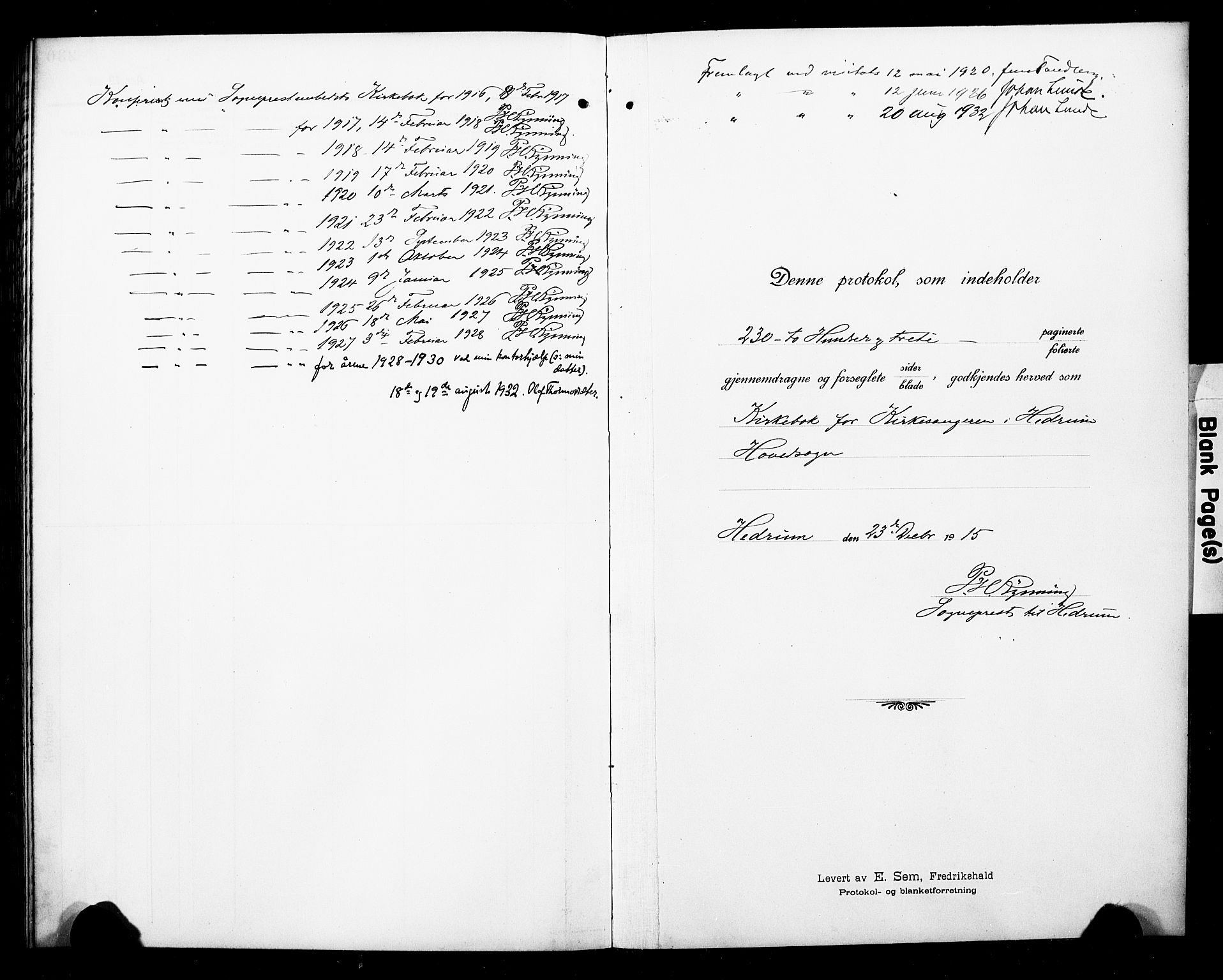 Hedrum kirkebøker, SAKO/A-344/G/Ga/L0005: Parish register (copy) no. I 5, 1916-1930