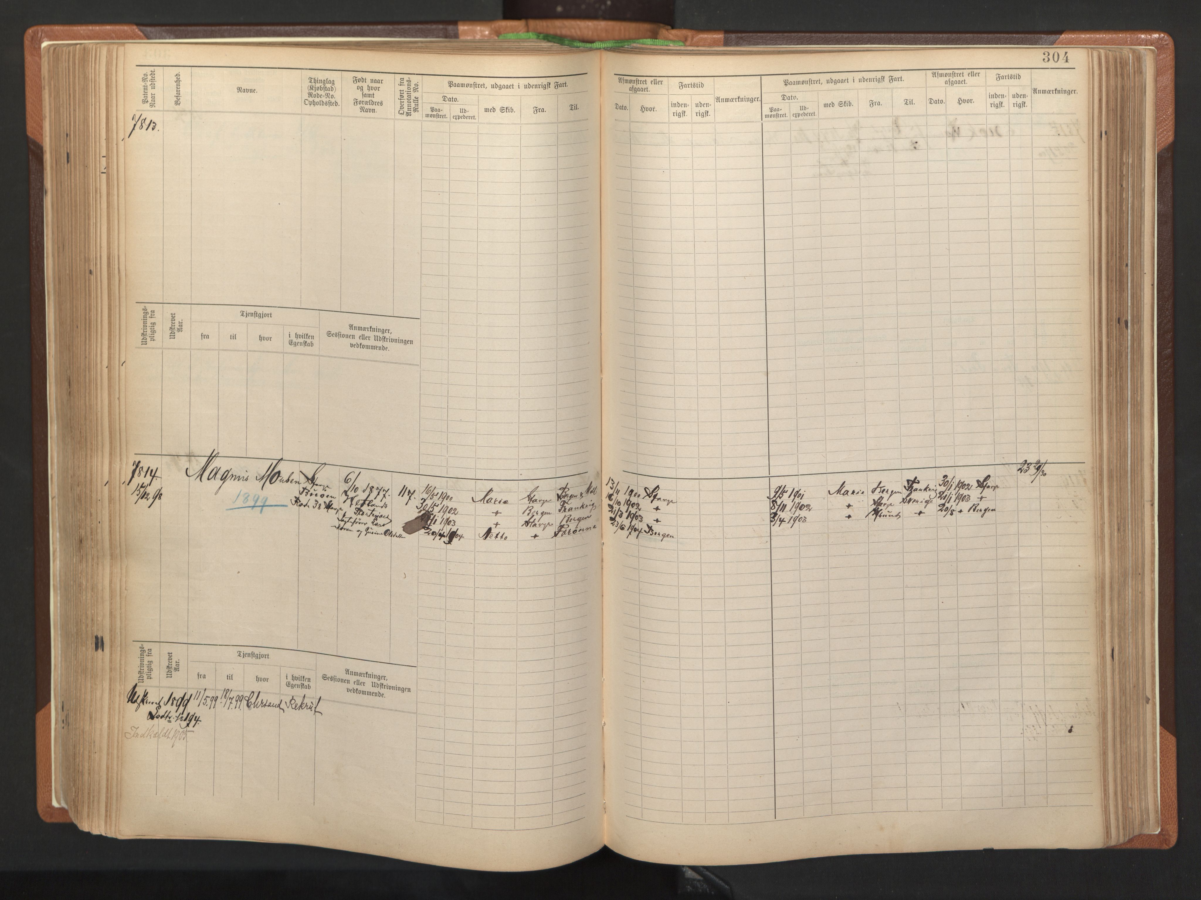 Stavanger sjømannskontor, AV/SAST-A-102006/F/Fb/Fbb/L0012: Sjøfartshovedrulle, patentnr. 7207-8158, 1894-1904, p. 307