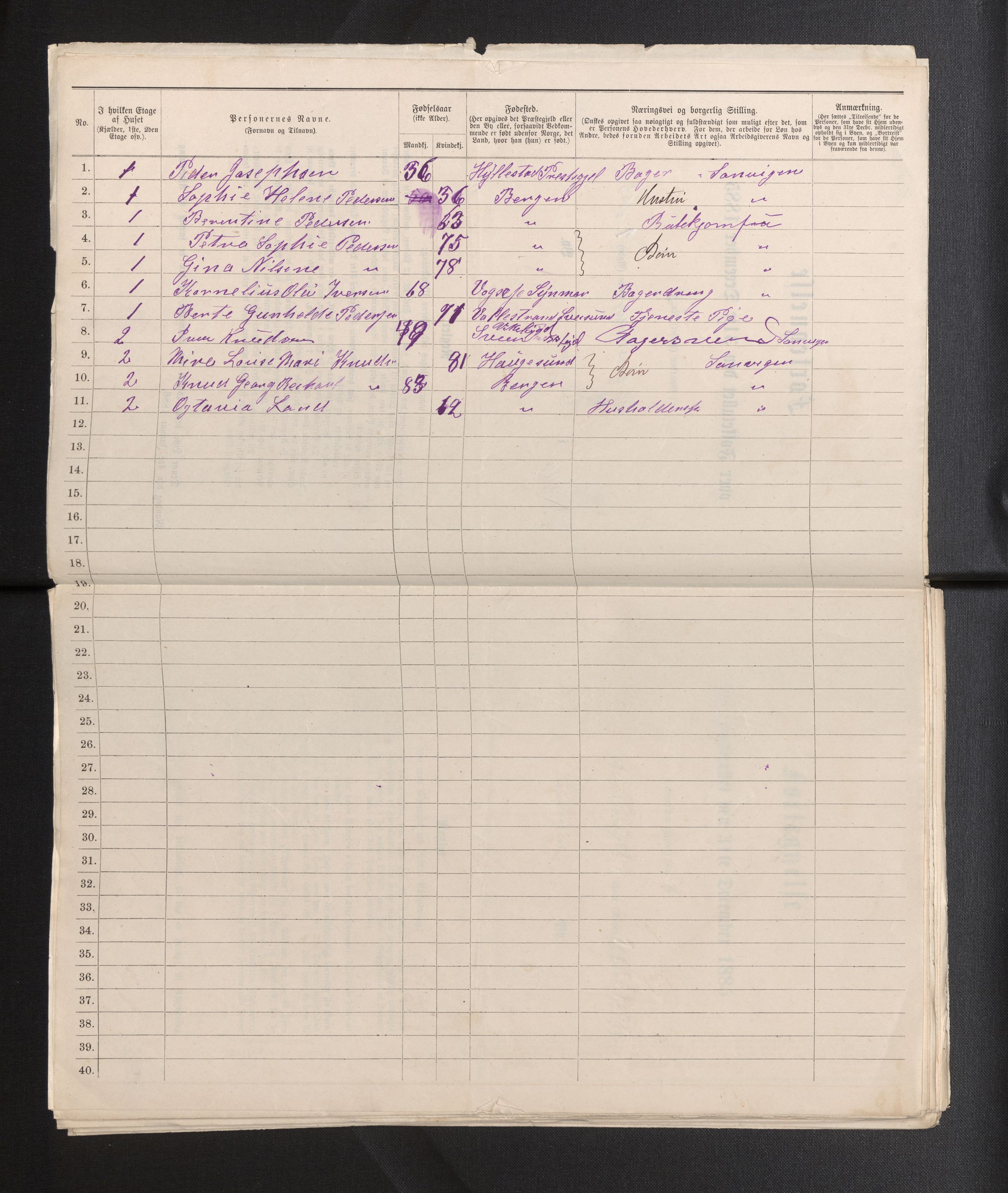 SAB, 1885 census for 1301 Bergen, 1885, p. 231