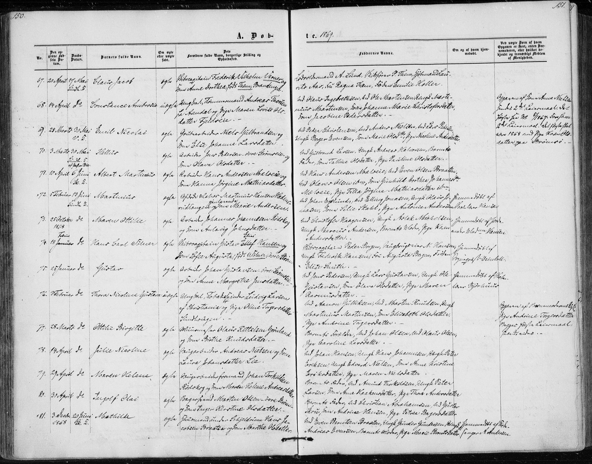 Skoger kirkebøker, AV/SAKO-A-59/F/Fa/L0004: Parish register (official) no. I 4, 1862-1872, p. 150-151