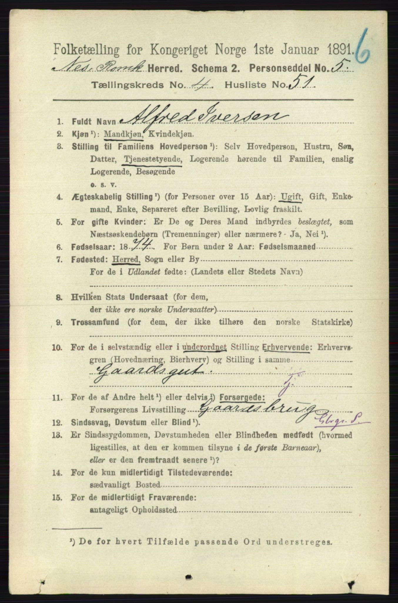 RA, 1891 census for 0236 Nes, 1891, p. 2550