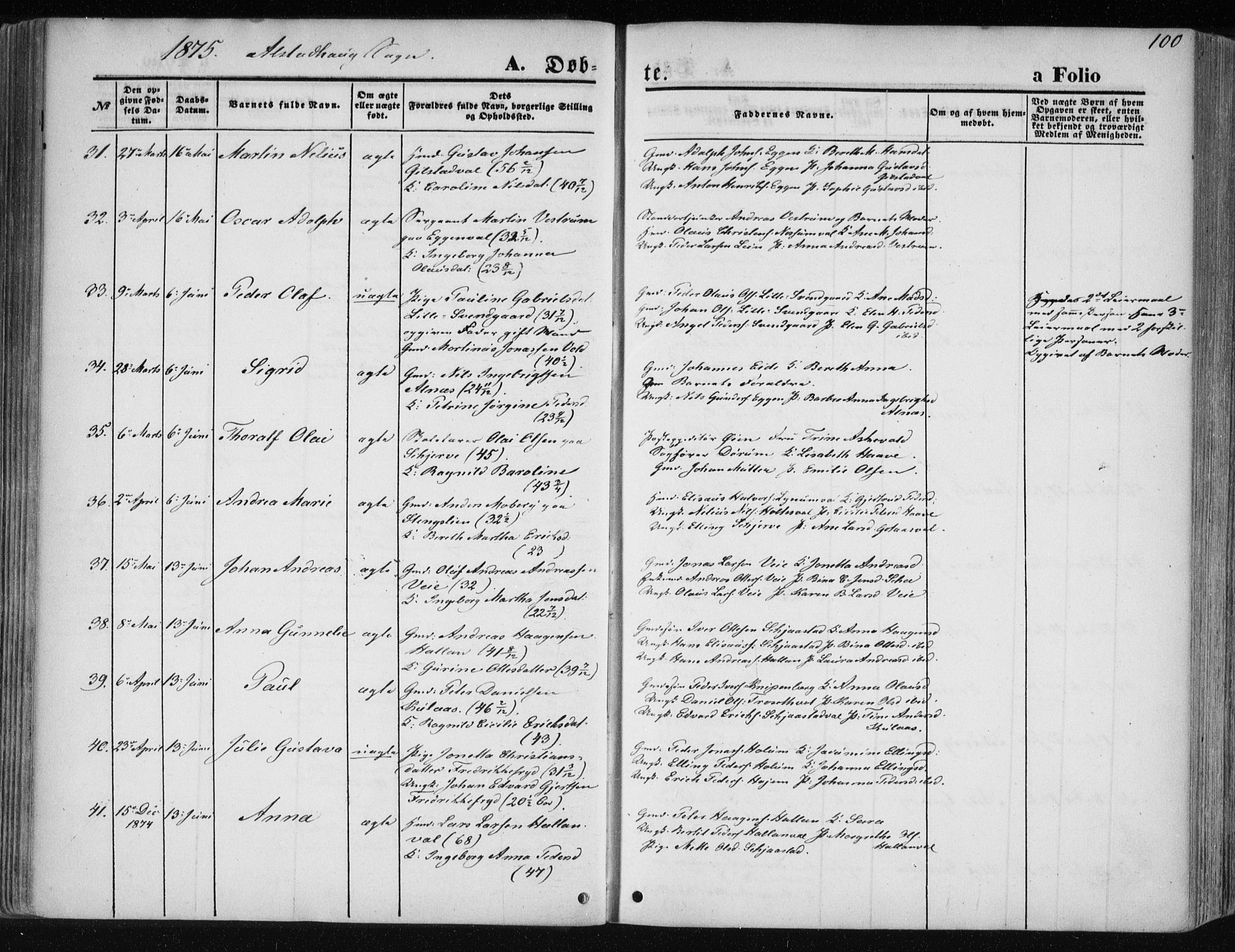 Ministerialprotokoller, klokkerbøker og fødselsregistre - Nord-Trøndelag, AV/SAT-A-1458/717/L0157: Parish register (official) no. 717A08 /1, 1863-1877, p. 100