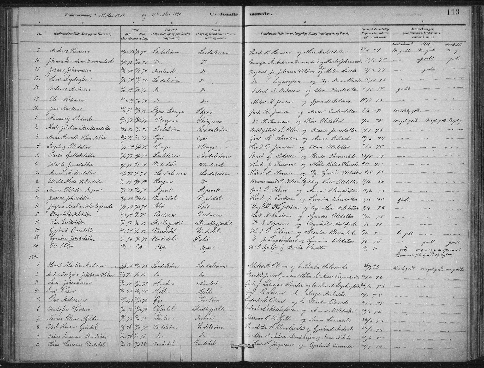 Lærdal sokneprestembete, SAB/A-81201: Parish register (official) no. D  1, 1878-1908, p. 113
