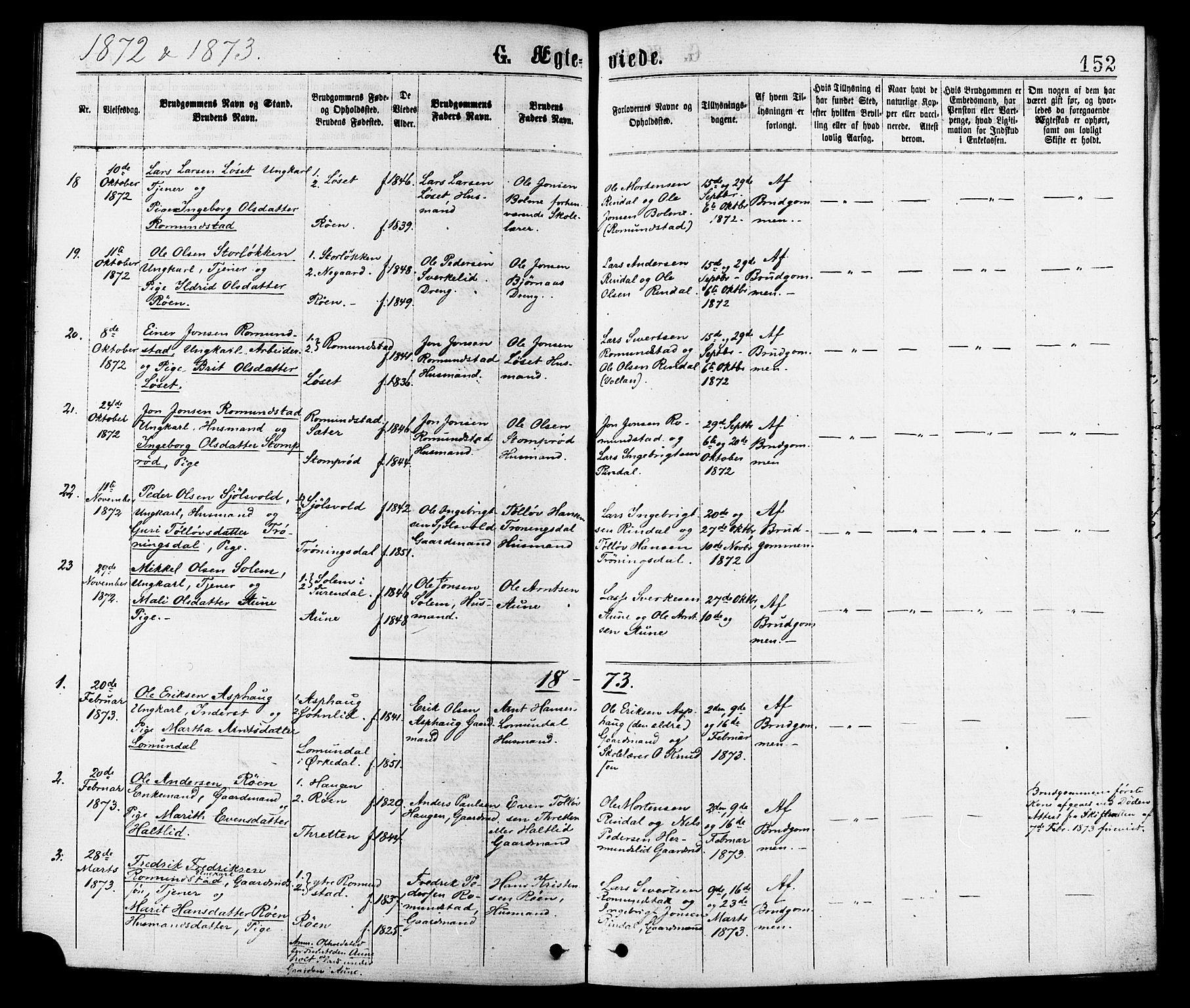 Ministerialprotokoller, klokkerbøker og fødselsregistre - Møre og Romsdal, AV/SAT-A-1454/598/L1068: Parish register (official) no. 598A02, 1872-1881, p. 152