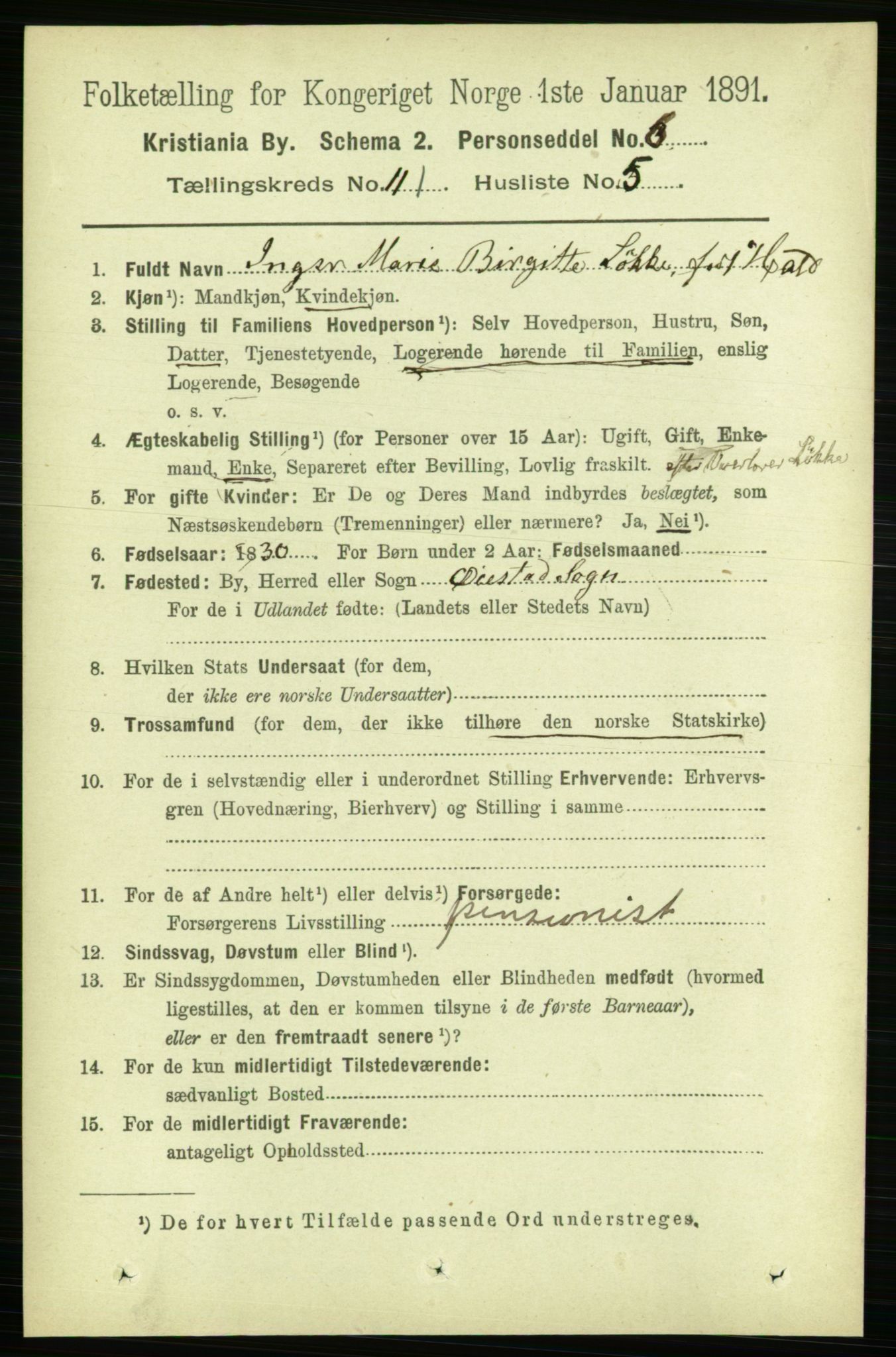 RA, 1891 census for 0301 Kristiania, 1891, p. 58069