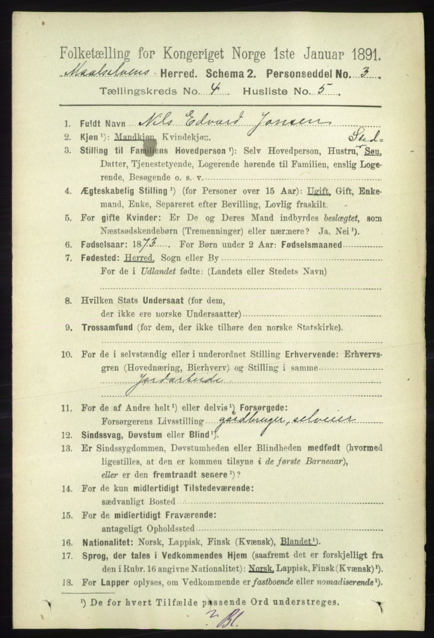 RA, 1891 census for 1924 Målselv, 1891, p. 1112