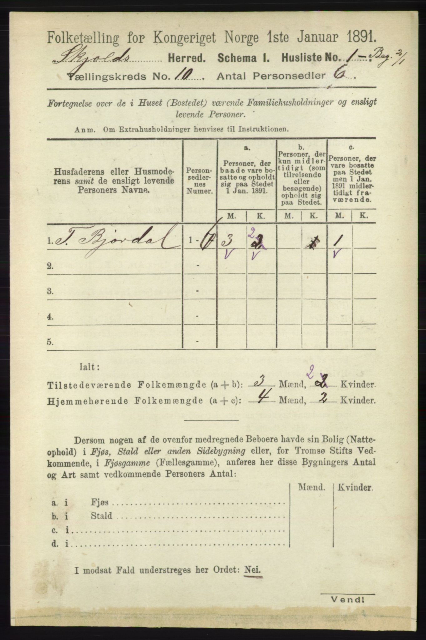 RA, 1891 census for 1154 Skjold, 1891, p. 1991