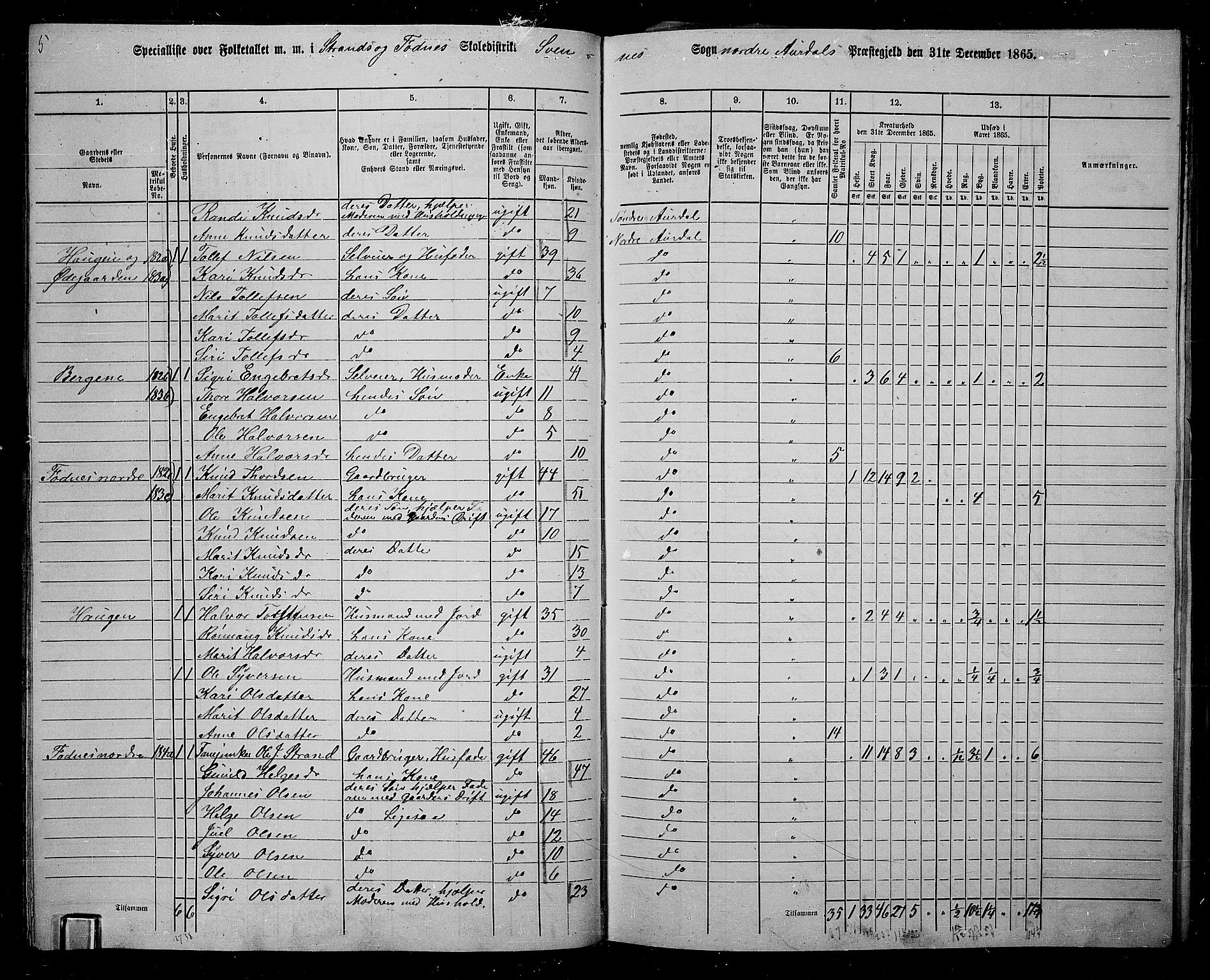 RA, 1865 census for Nord-Aurdal, 1865, p. 86