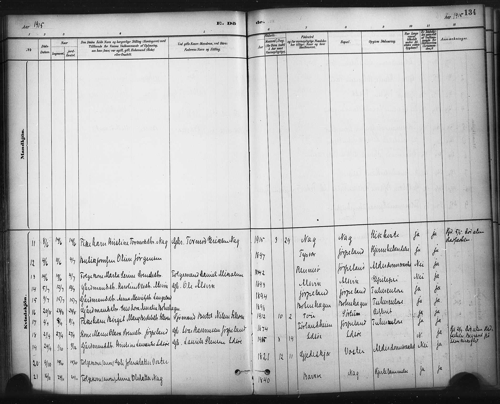 Strand sokneprestkontor, AV/SAST-A-101828/H/Ha/Haa/L0010: Parish register (official) no. A 10, 1882-1929, p. 134