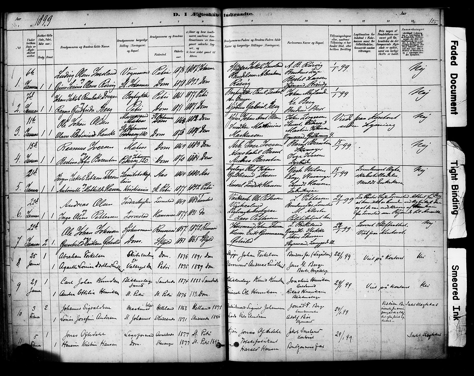 Domkirken sokneprestkontor, SAST/A-101812/001/30/30BA/L0029: Parish register (official) no. A 28, 1878-1904, p. 125