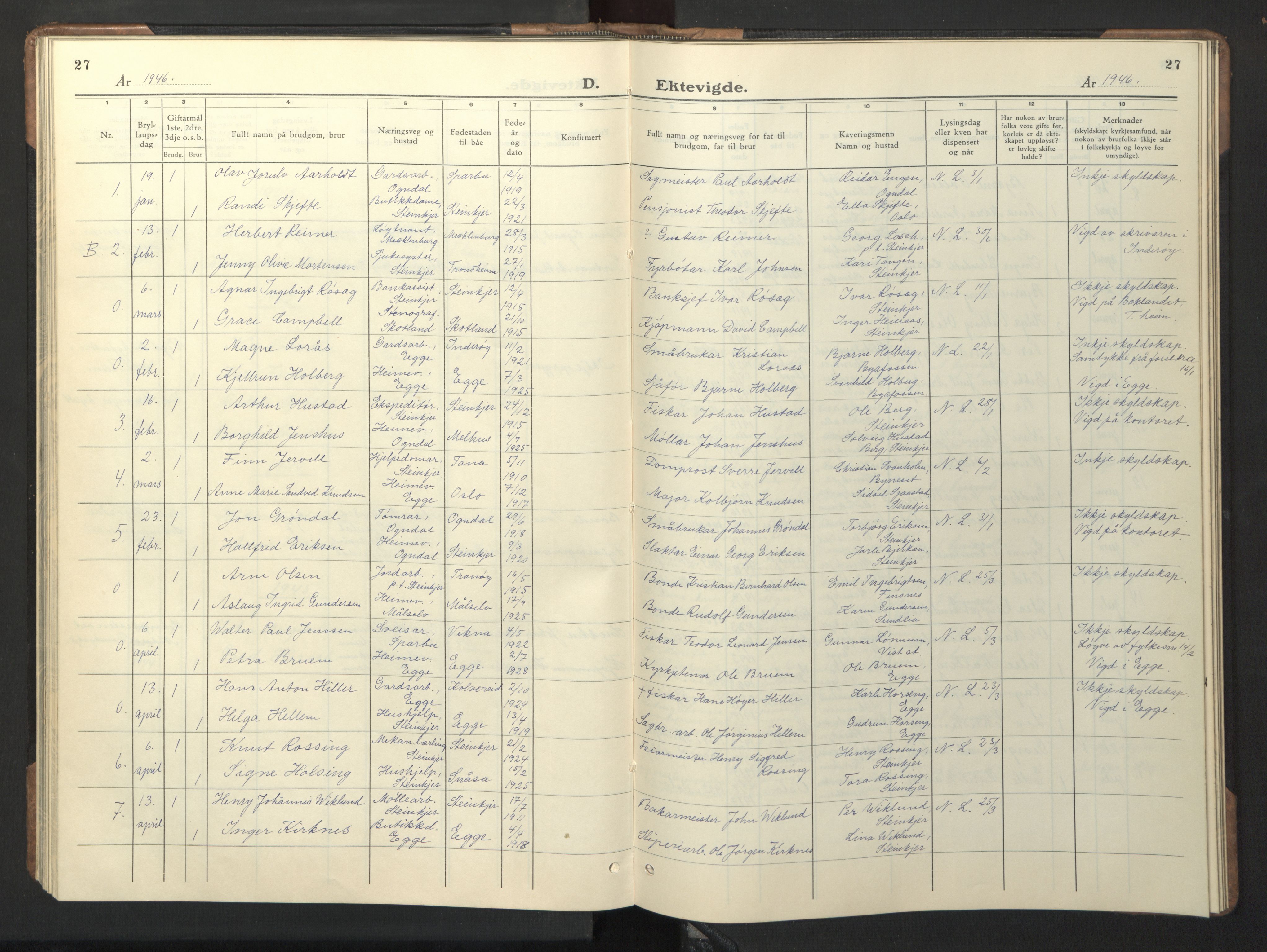 Ministerialprotokoller, klokkerbøker og fødselsregistre - Nord-Trøndelag, SAT/A-1458/739/L0377: Parish register (copy) no. 739C05, 1940-1947, p. 27