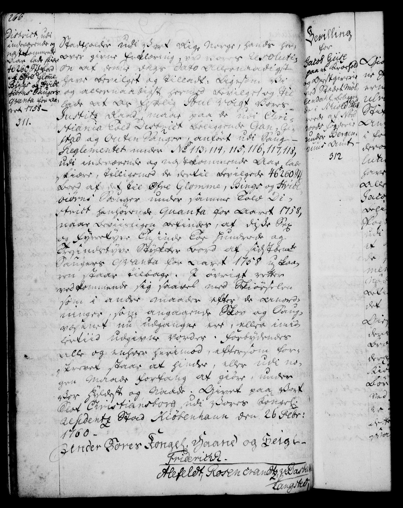 Rentekammeret, Kammerkanselliet, RA/EA-3111/G/Gg/Gga/L0007: Norsk ekspedisjonsprotokoll med register (merket RK 53.7), 1759-1768, p. 266