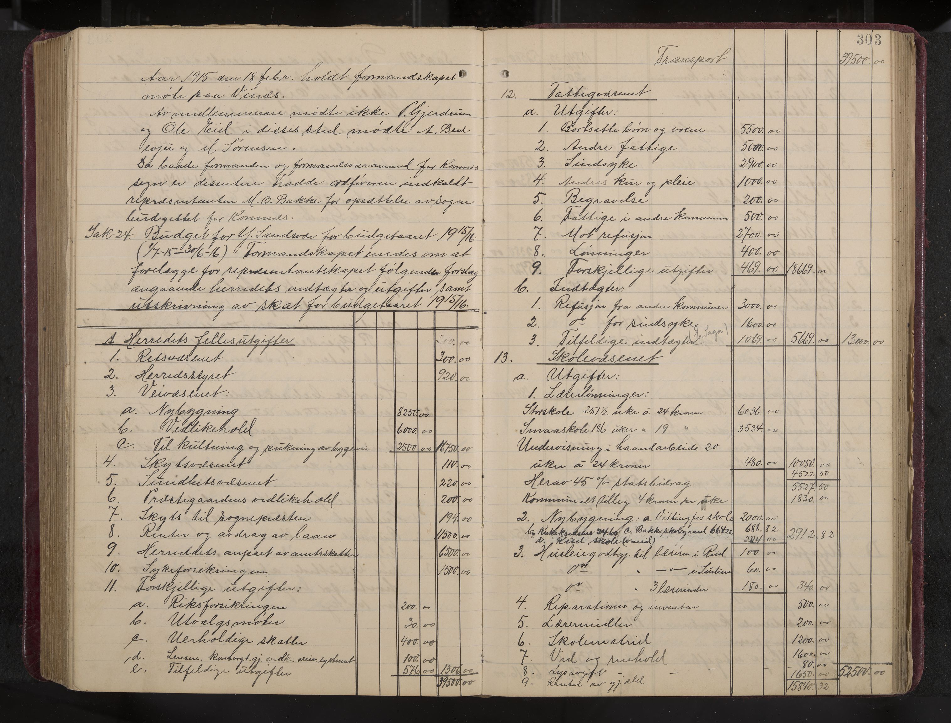 Ytre Sandsvær formannskap og sentraladministrasjon, IKAK/0629021/A/Aa/L0001: Møtebok med register, 1902-1919, p. 303