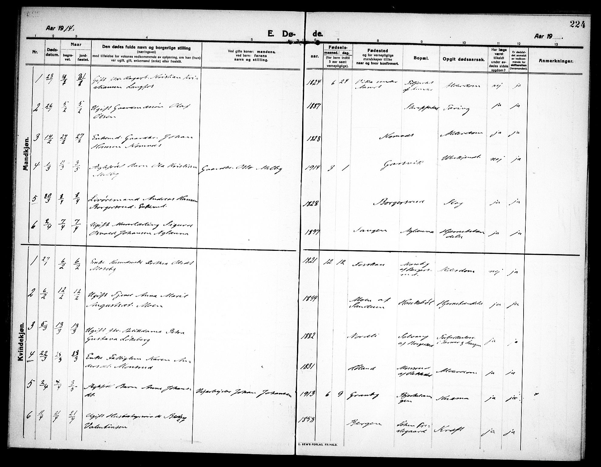 Høland prestekontor Kirkebøker, SAO/A-10346a/F/Fa/L0016: Parish register (official) no. I 16, 1912-1921, p. 224