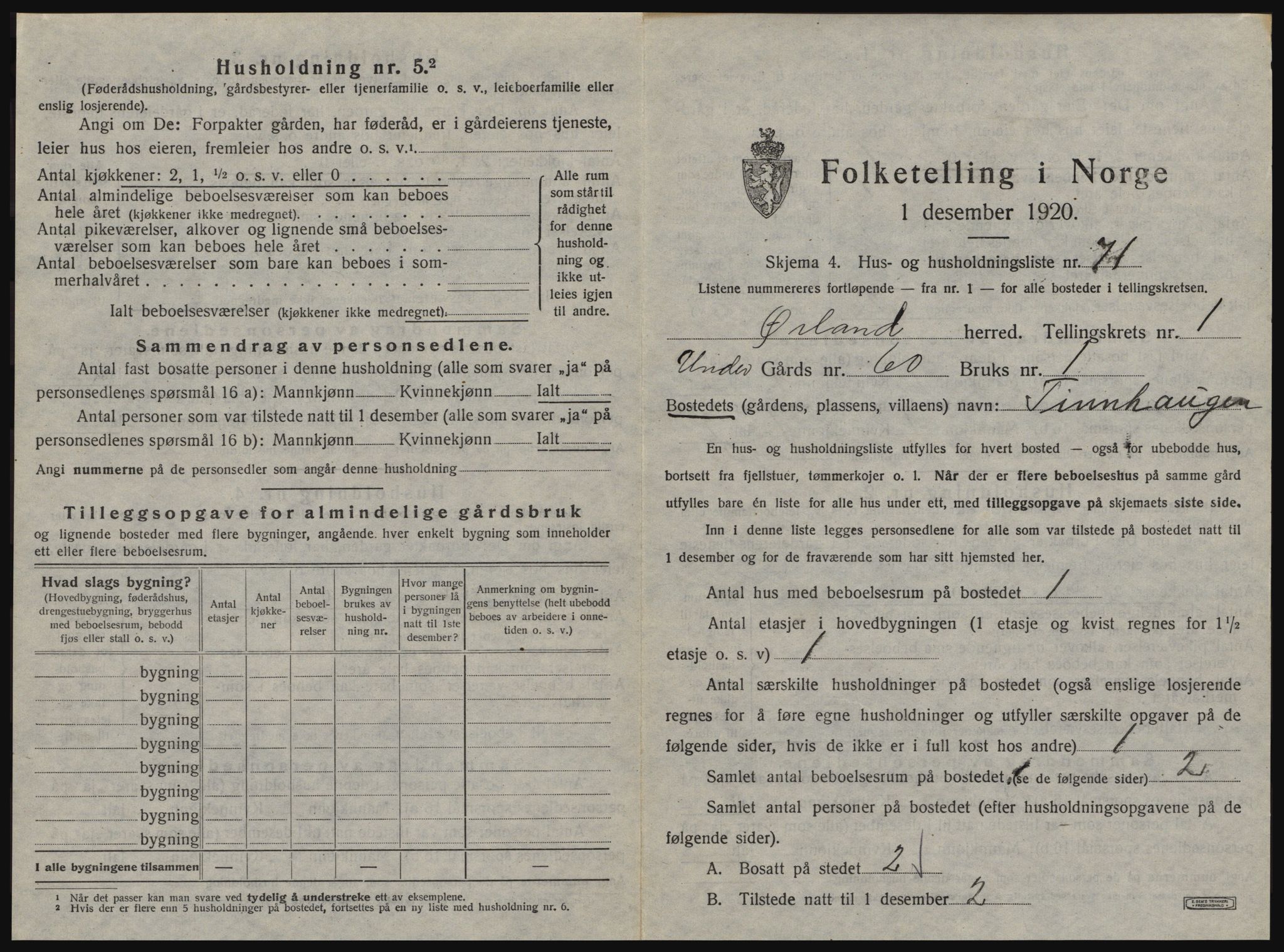 SAT, 1920 census for Ørland, 1920, p. 181