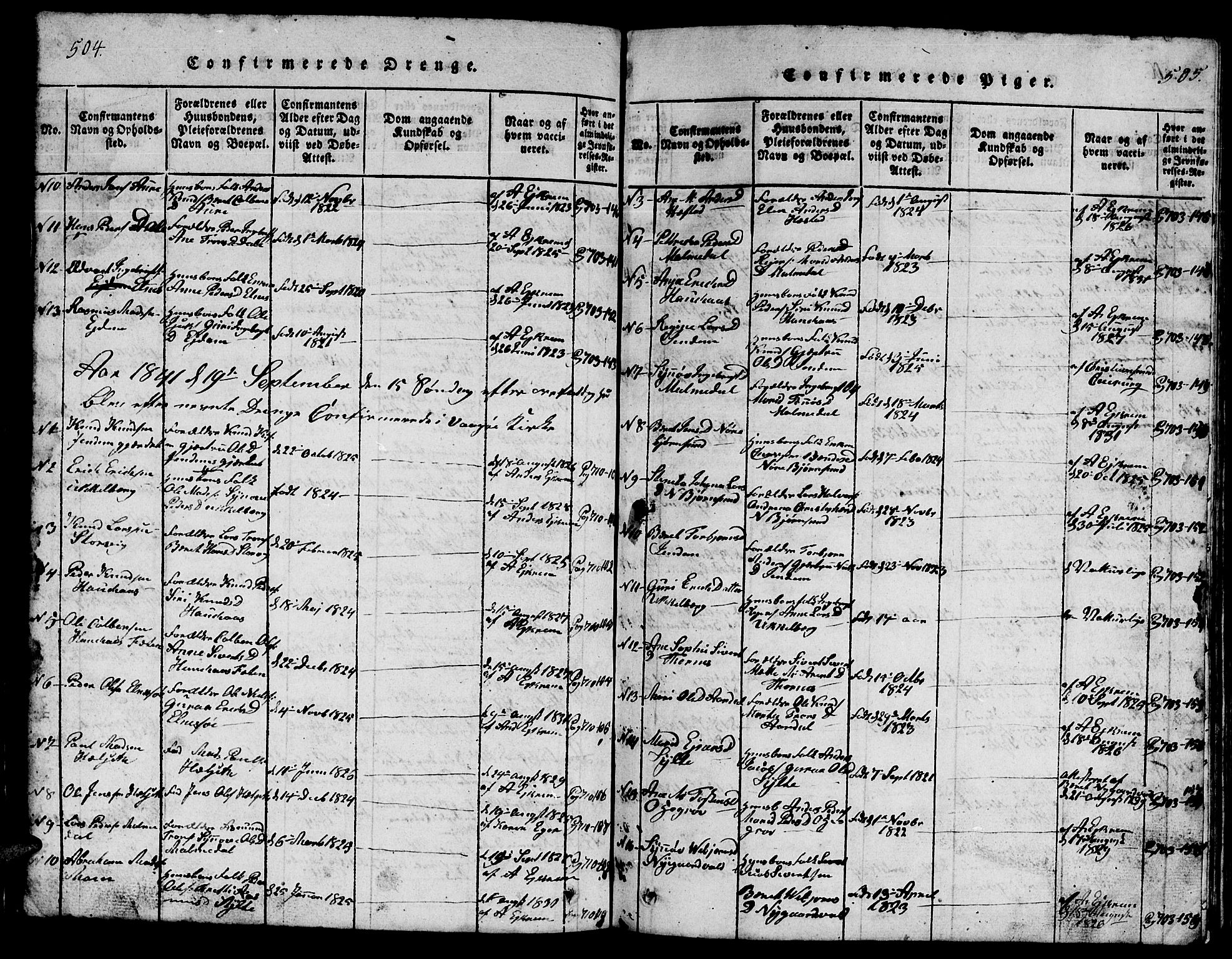 Ministerialprotokoller, klokkerbøker og fødselsregistre - Møre og Romsdal, SAT/A-1454/565/L0752: Parish register (copy) no. 565C01, 1817-1844, p. 504-505