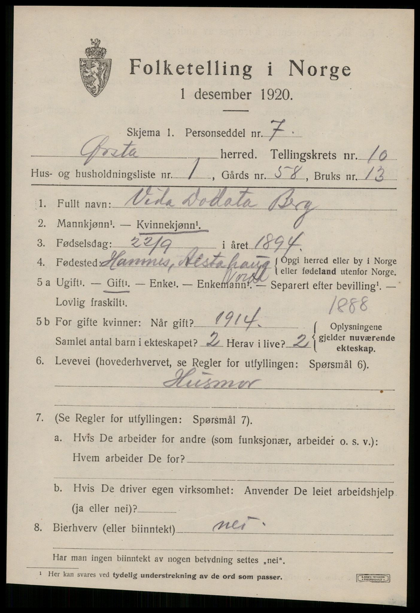 SAT, 1920 census for Ørsta, 1920, p. 6866