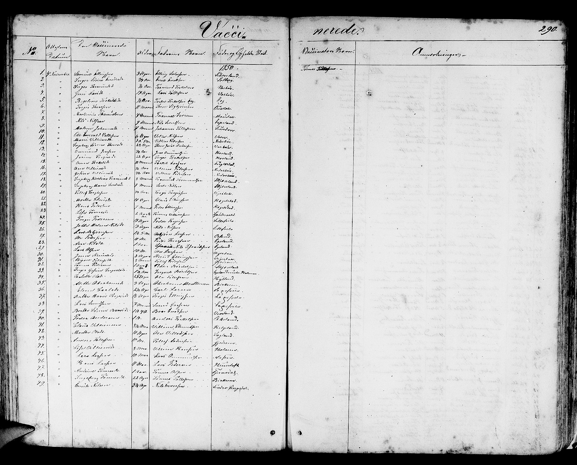 Helleland sokneprestkontor, SAST/A-101810: Parish register (copy) no. B 3, 1847-1886, p. 290