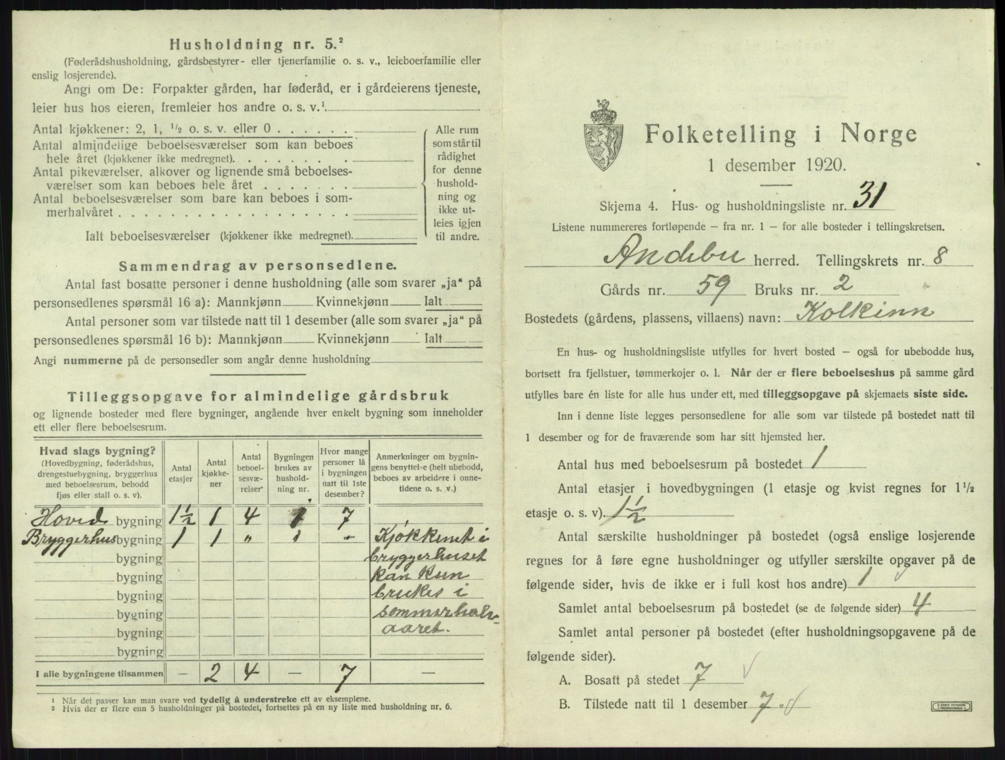 SAKO, 1920 census for Andebu, 1920, p. 522