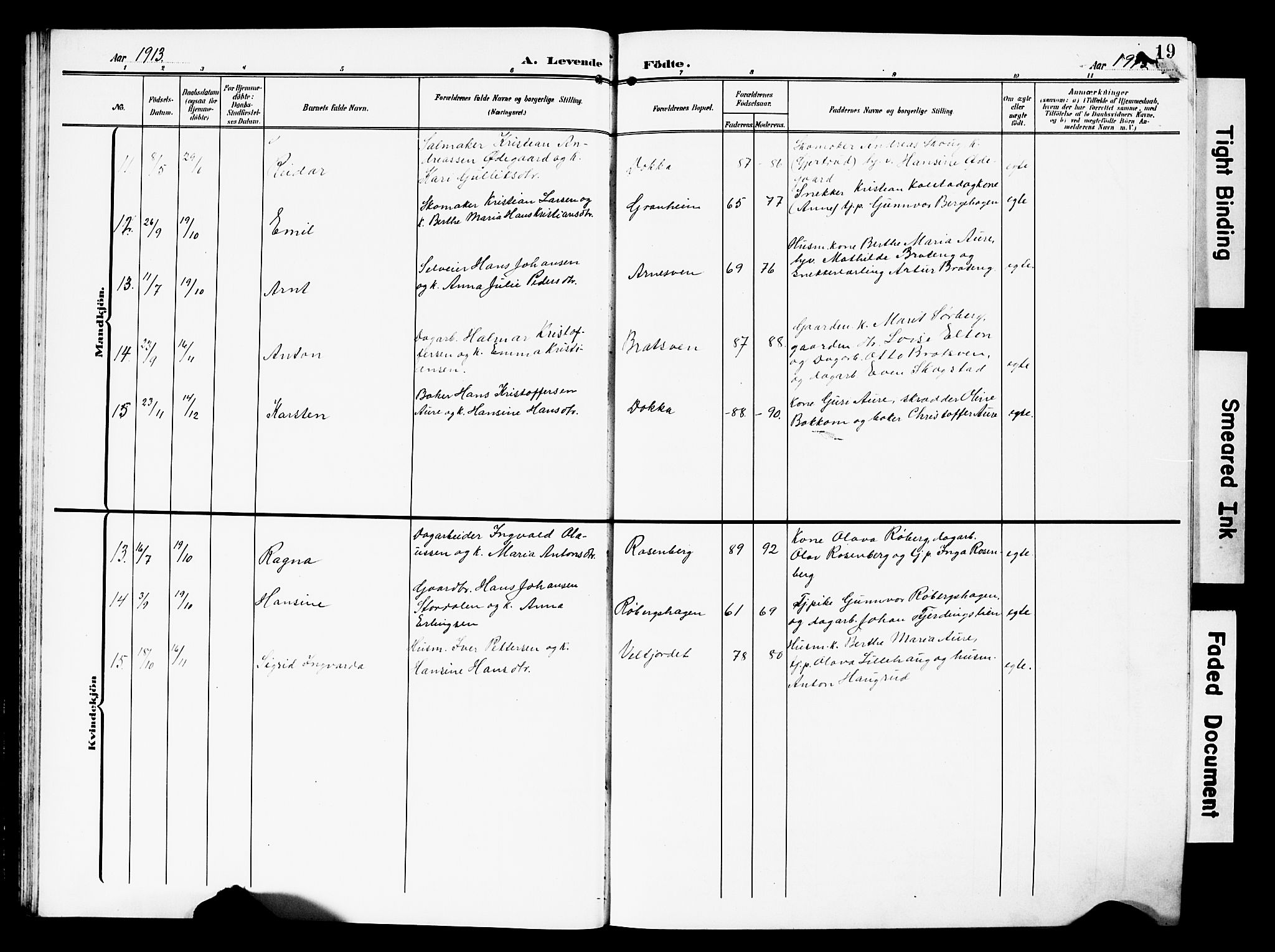 Nordre Land prestekontor, AV/SAH-PREST-124/H/Ha/Hab/L0001: Parish register (copy) no. 1, 1908-1931, p. 19