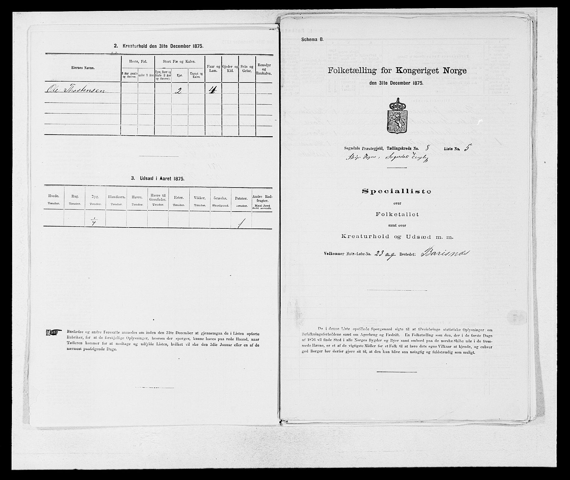 SAB, 1875 census for 1420P Sogndal, 1875, p. 760