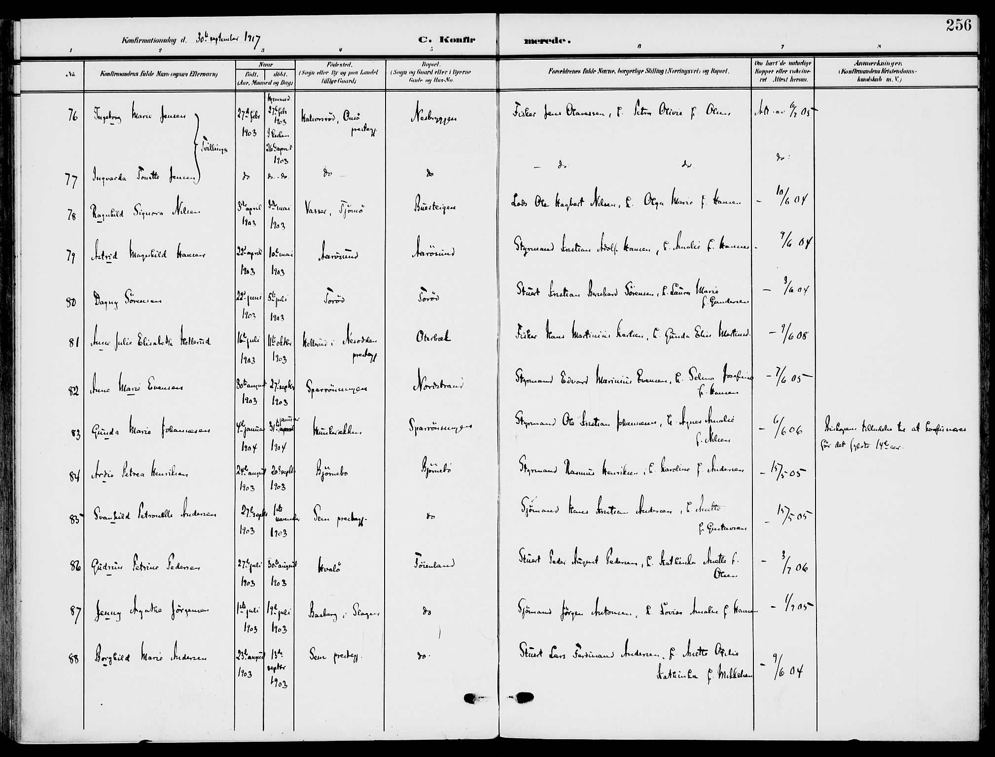 Nøtterøy kirkebøker, AV/SAKO-A-354/F/Fa/L0010: Parish register (official) no. I 10, 1908-1919, p. 256