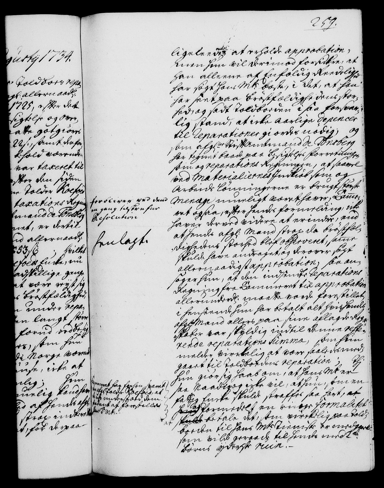 Rentekammeret, Kammerkanselliet, AV/RA-EA-3111/G/Gh/Gha/L0016: Norsk ekstraktmemorialprotokoll (merket RK 53.61), 1734-1735, p. 259