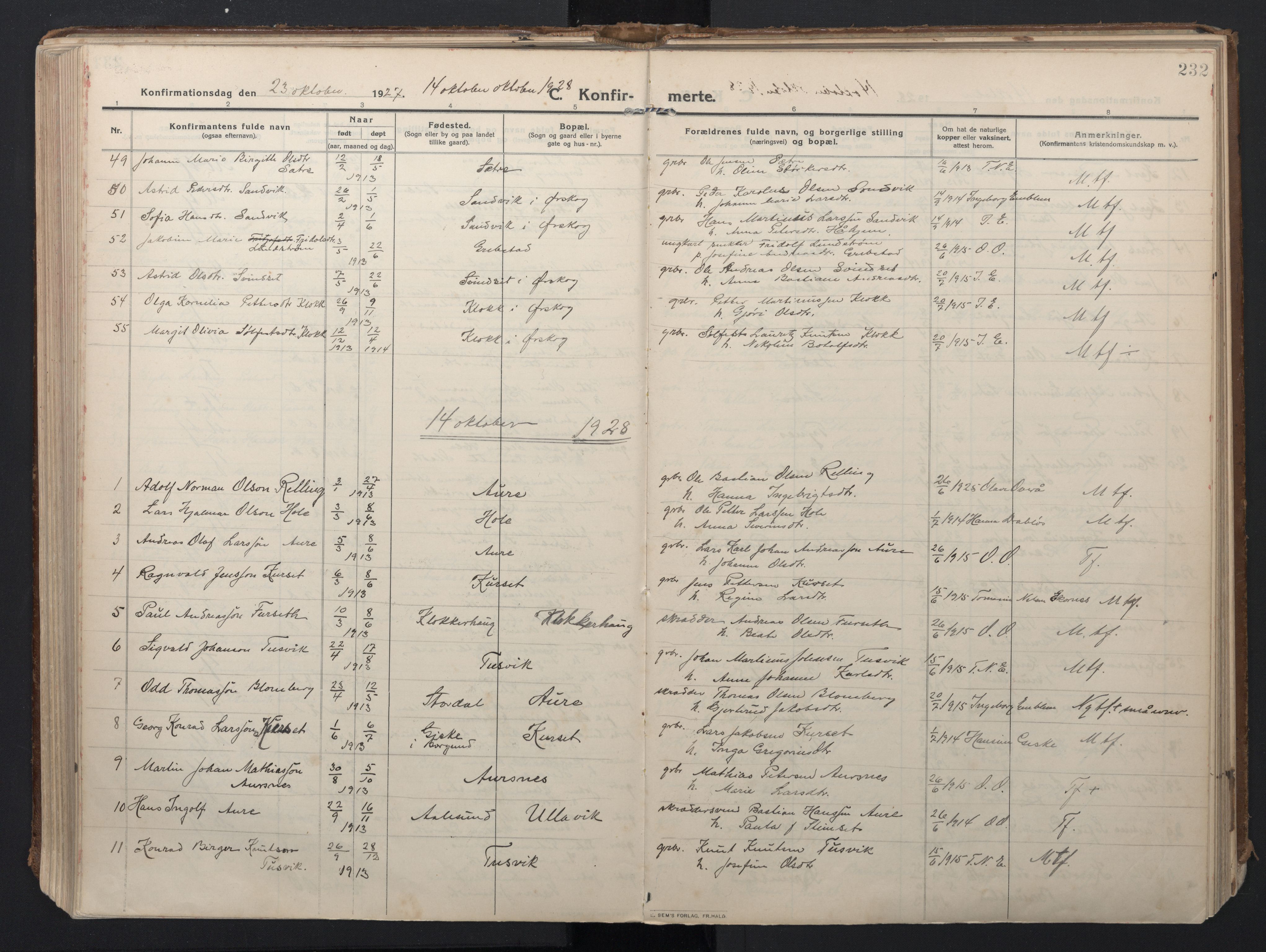 Ministerialprotokoller, klokkerbøker og fødselsregistre - Møre og Romsdal, AV/SAT-A-1454/523/L0337: Parish register (official) no. 523A04, 1911-1929, p. 232