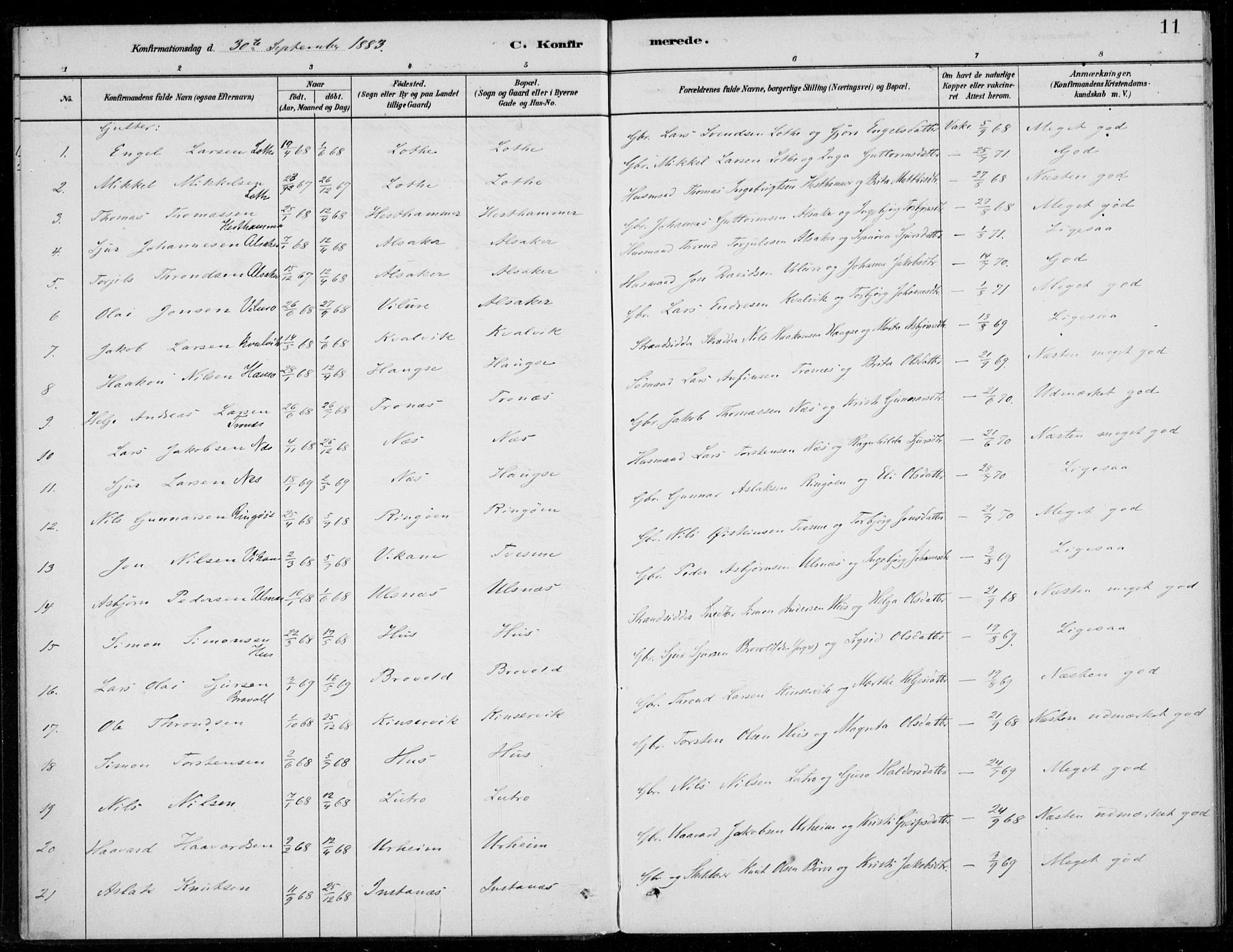 Ullensvang sokneprestembete, SAB/A-78701/H/Haa: Parish register (official) no. E  2, 1880-1914, p. 11