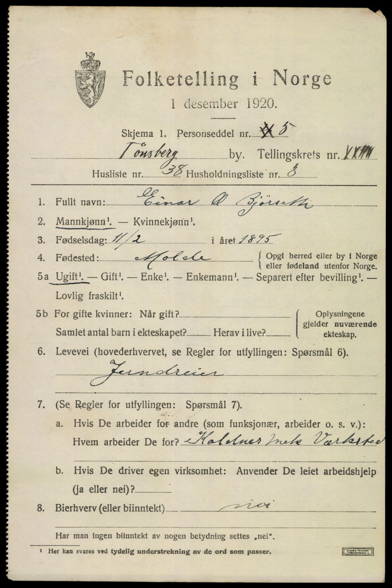 SAKO, 1920 census for Tønsberg, 1920, p. 34277