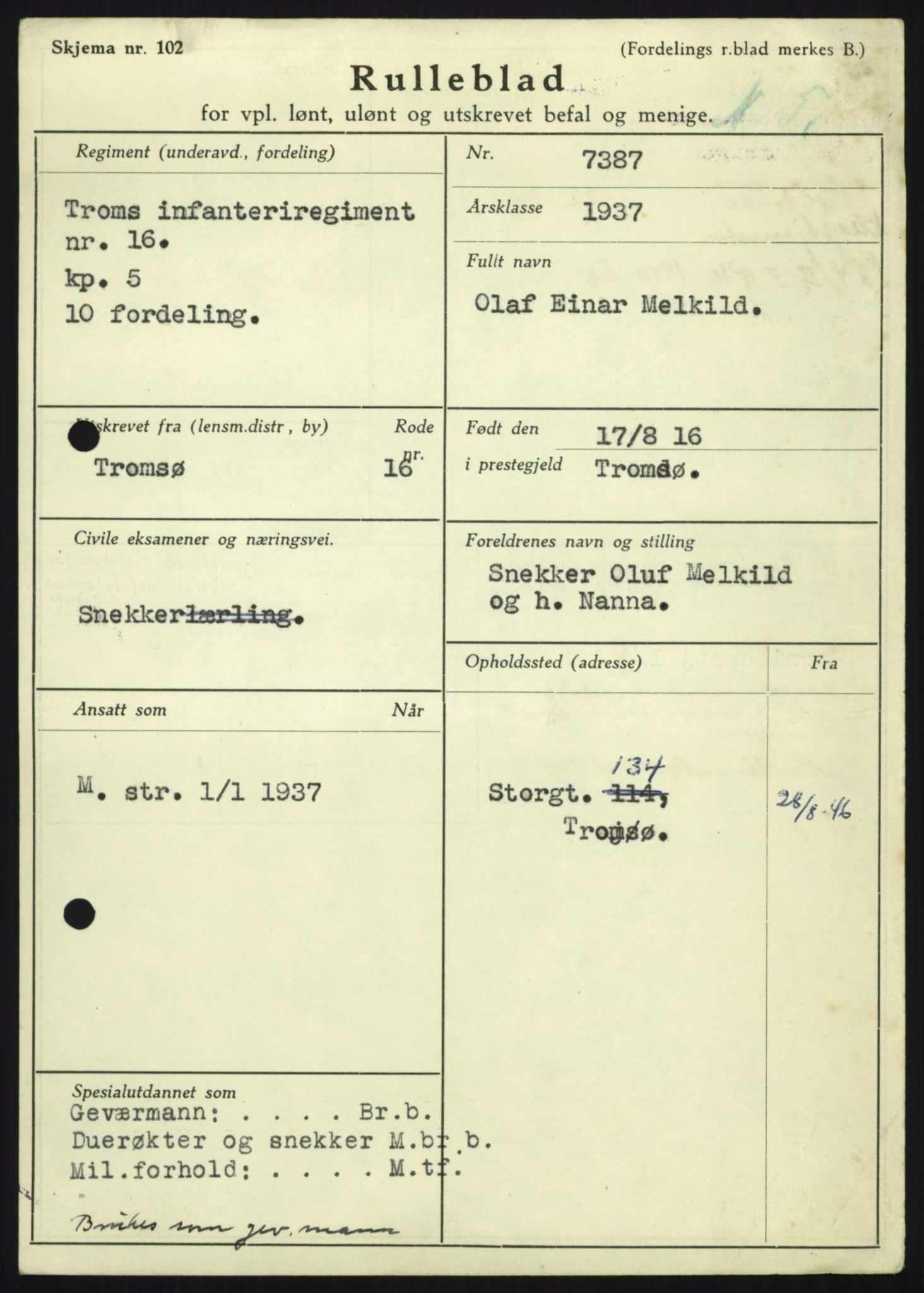 Forsvaret, Troms infanteriregiment nr. 16, AV/RA-RAFA-3146/P/Pa/L0021: Rulleblad for regimentets menige mannskaper, årsklasse 1937, 1937, p. 761