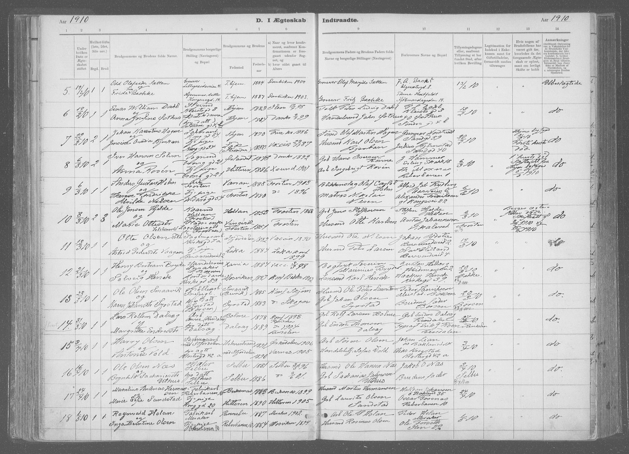 Ministerialprotokoller, klokkerbøker og fødselsregistre - Sør-Trøndelag, SAT/A-1456/601/L0064: Parish register (official) no. 601A31, 1891-1911