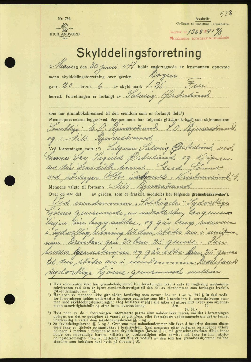 Nordmøre sorenskriveri, SAT/A-4132/1/2/2Ca: Mortgage book no. A90, 1941-1941, Diary no: : 1368/1941