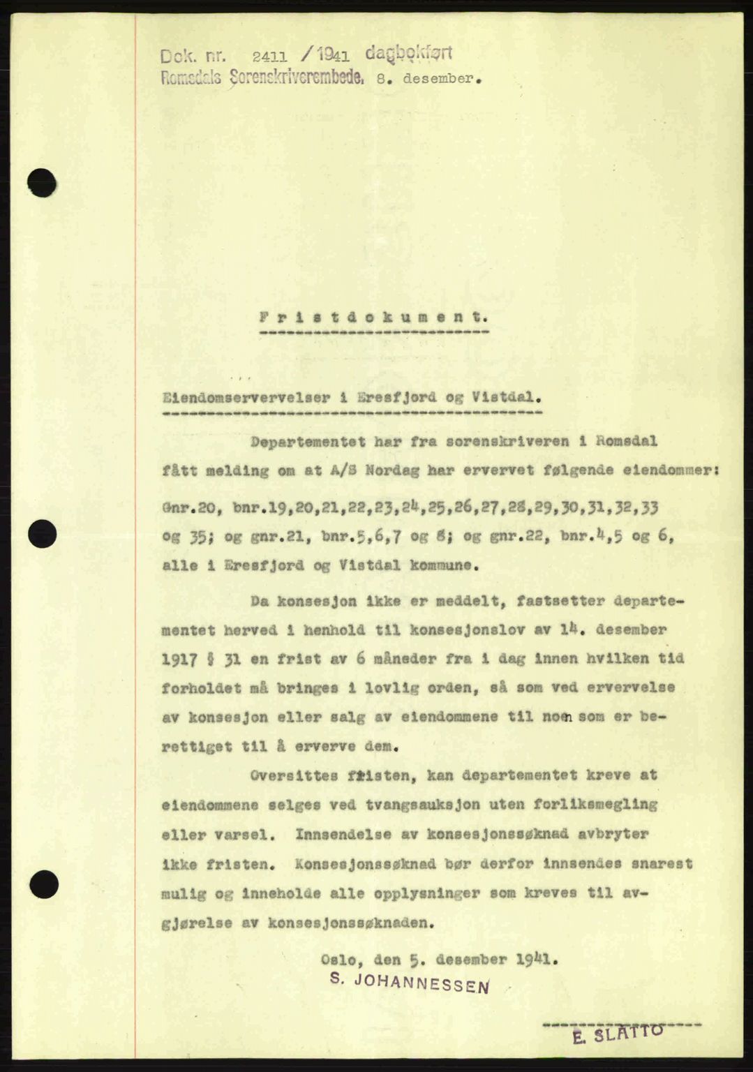 Romsdal sorenskriveri, AV/SAT-A-4149/1/2/2C: Mortgage book no. B2, 1939-1945, Diary no: : 2411/1941