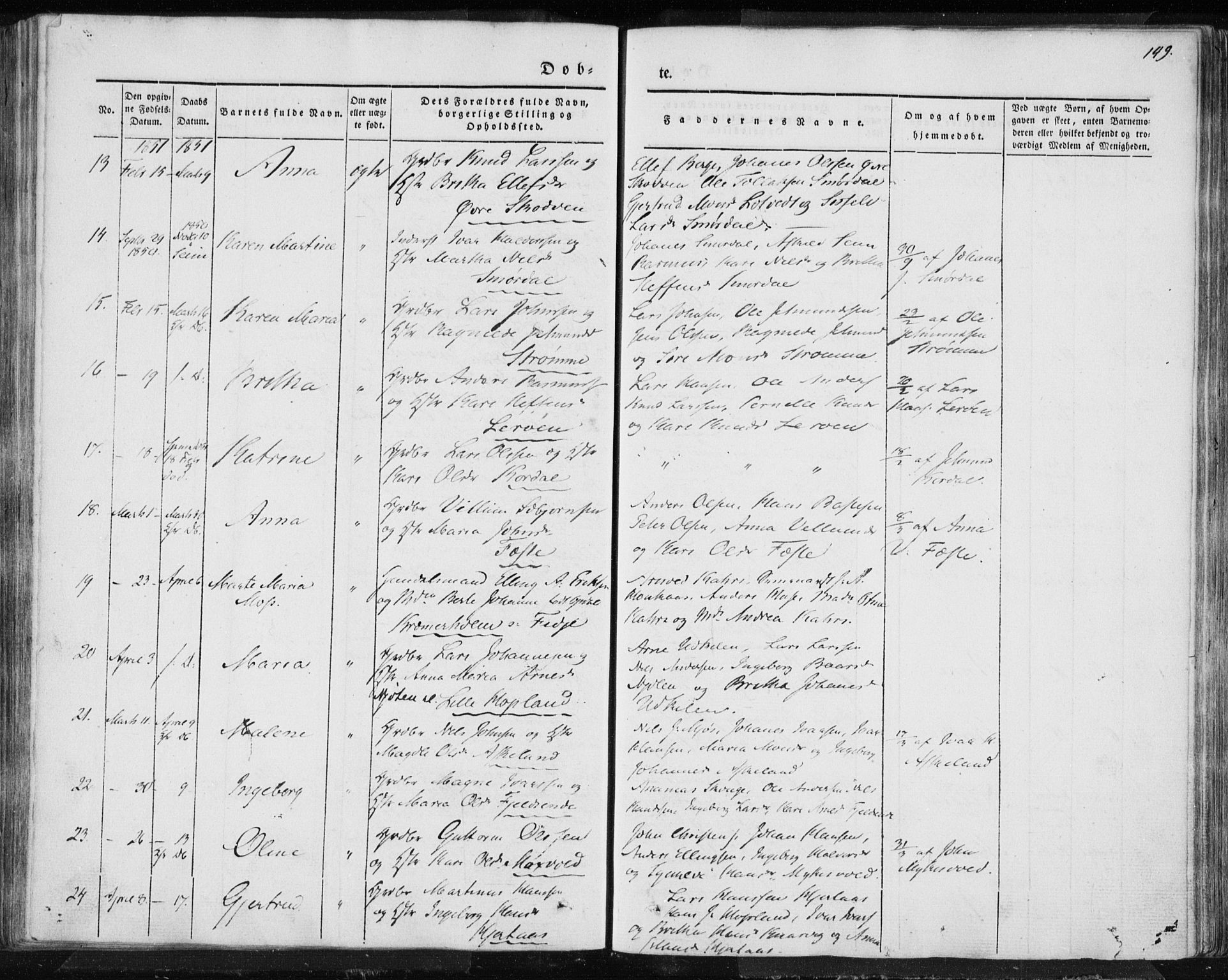 Lindås Sokneprestembete, AV/SAB-A-76701/H/Haa/Haaa/L0010: Parish register (official) no. A 10, 1842-1862, p. 149