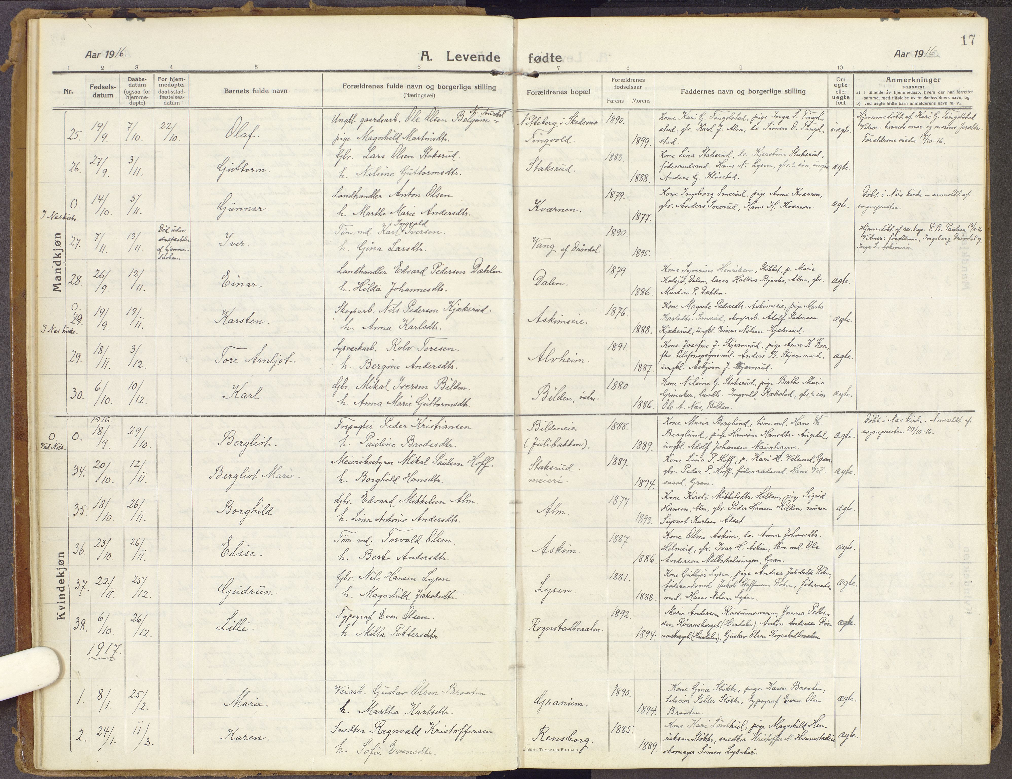 Brandbu prestekontor, SAH/PREST-114/H/Ha/Haa/L0003: Parish register (official) no. 3, 1914-1928, p. 17
