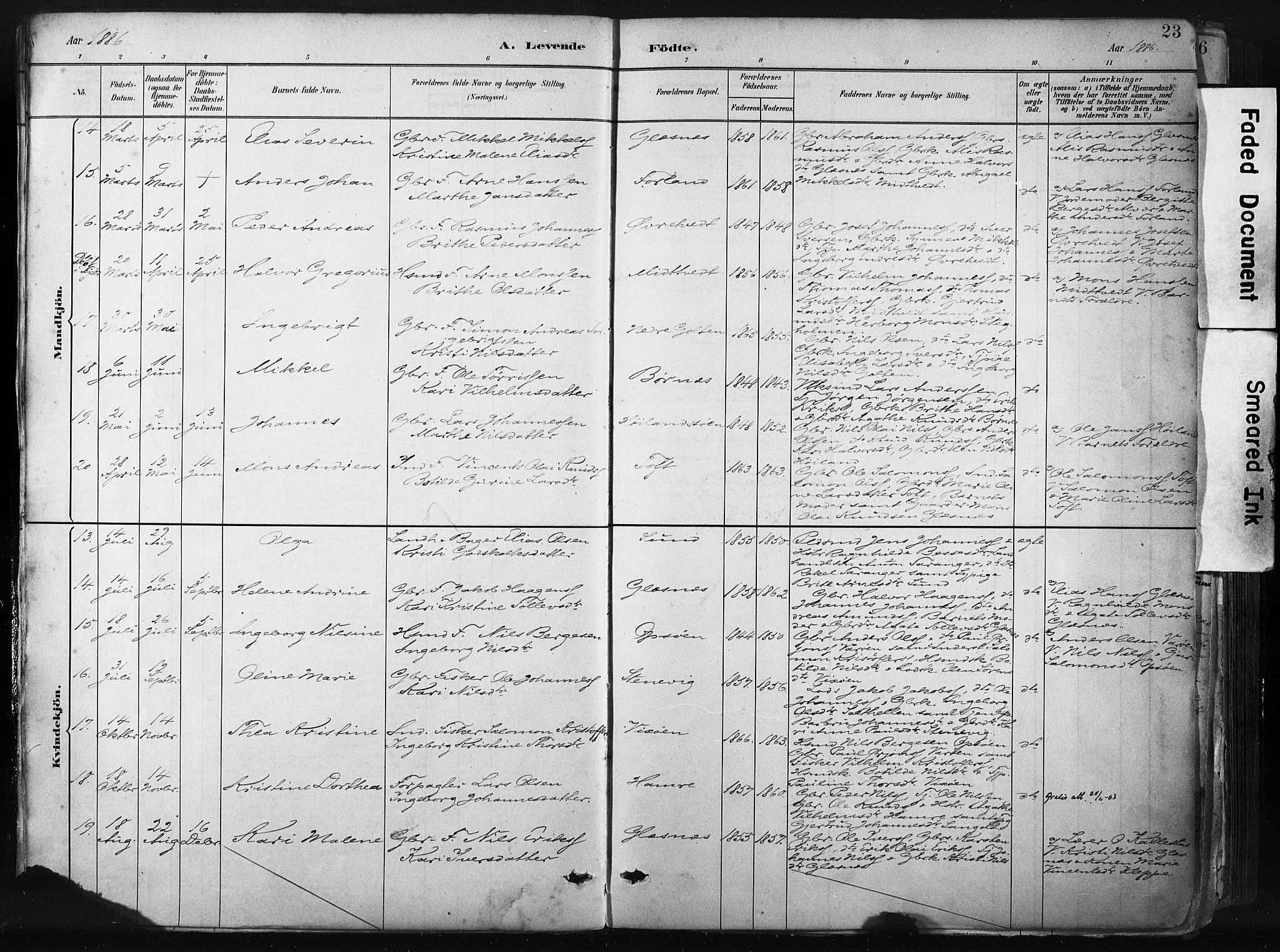 Sund sokneprestembete, AV/SAB-A-99930: Parish register (official) no. B 1, 1882-1907, p. 23