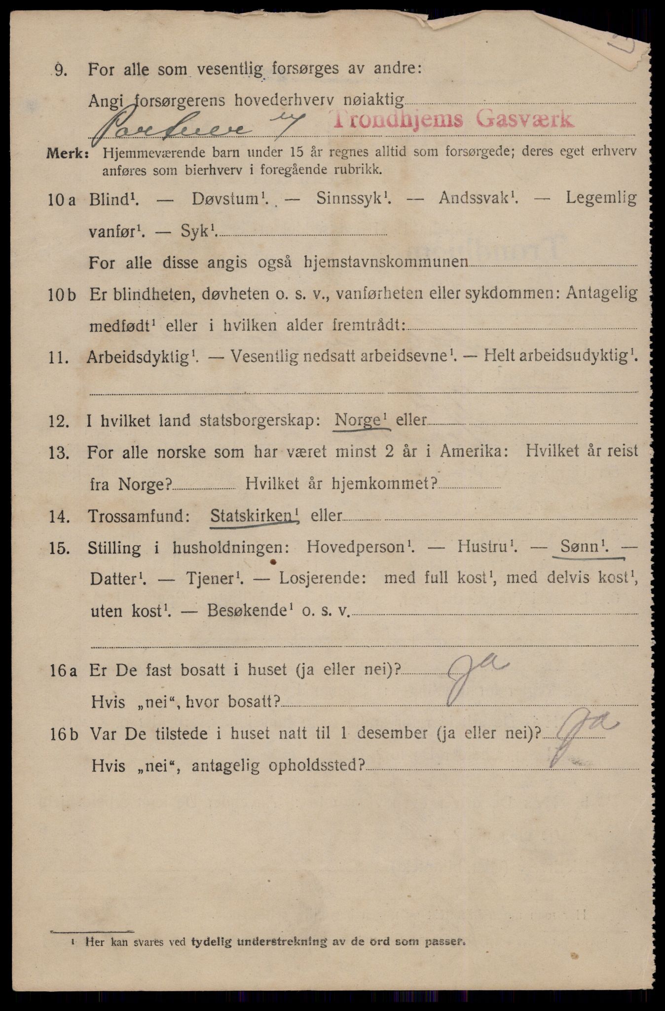 SAT, 1920 census for Trondheim, 1920, p. 145605