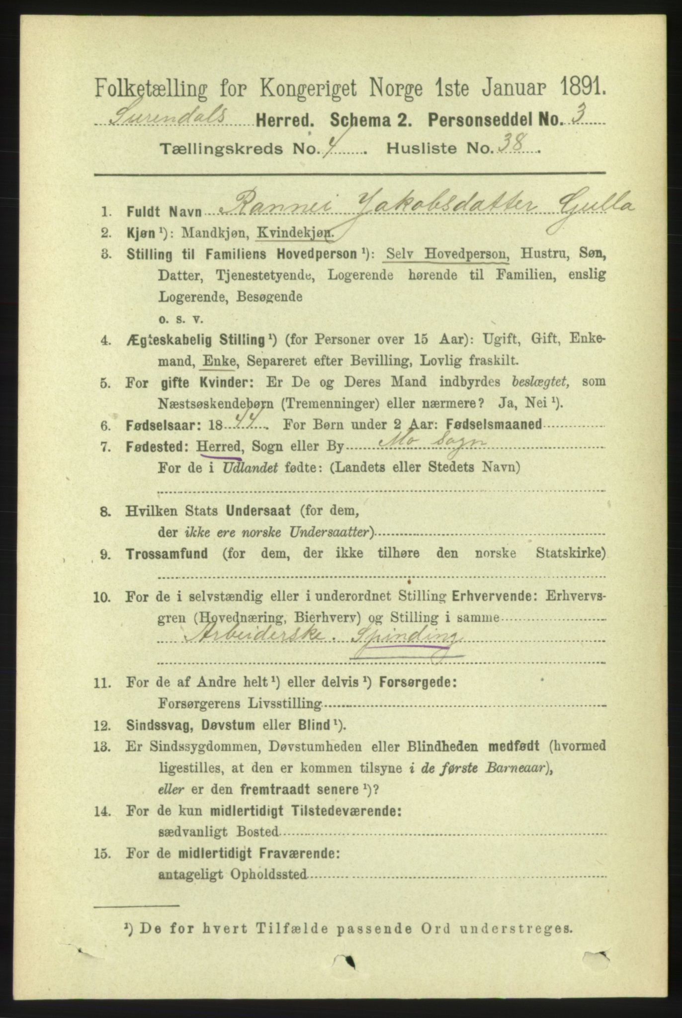 RA, 1891 census for 1566 Surnadal, 1891, p. 1379