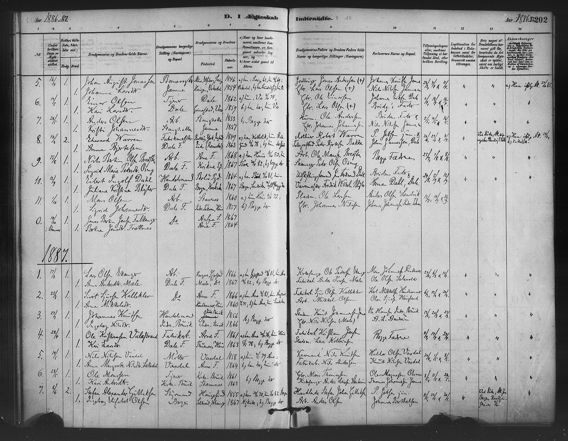 Bruvik Sokneprestembete, SAB/A-74701/H/Haa: Parish register (official) no. B 1, 1878-1904, p. 202